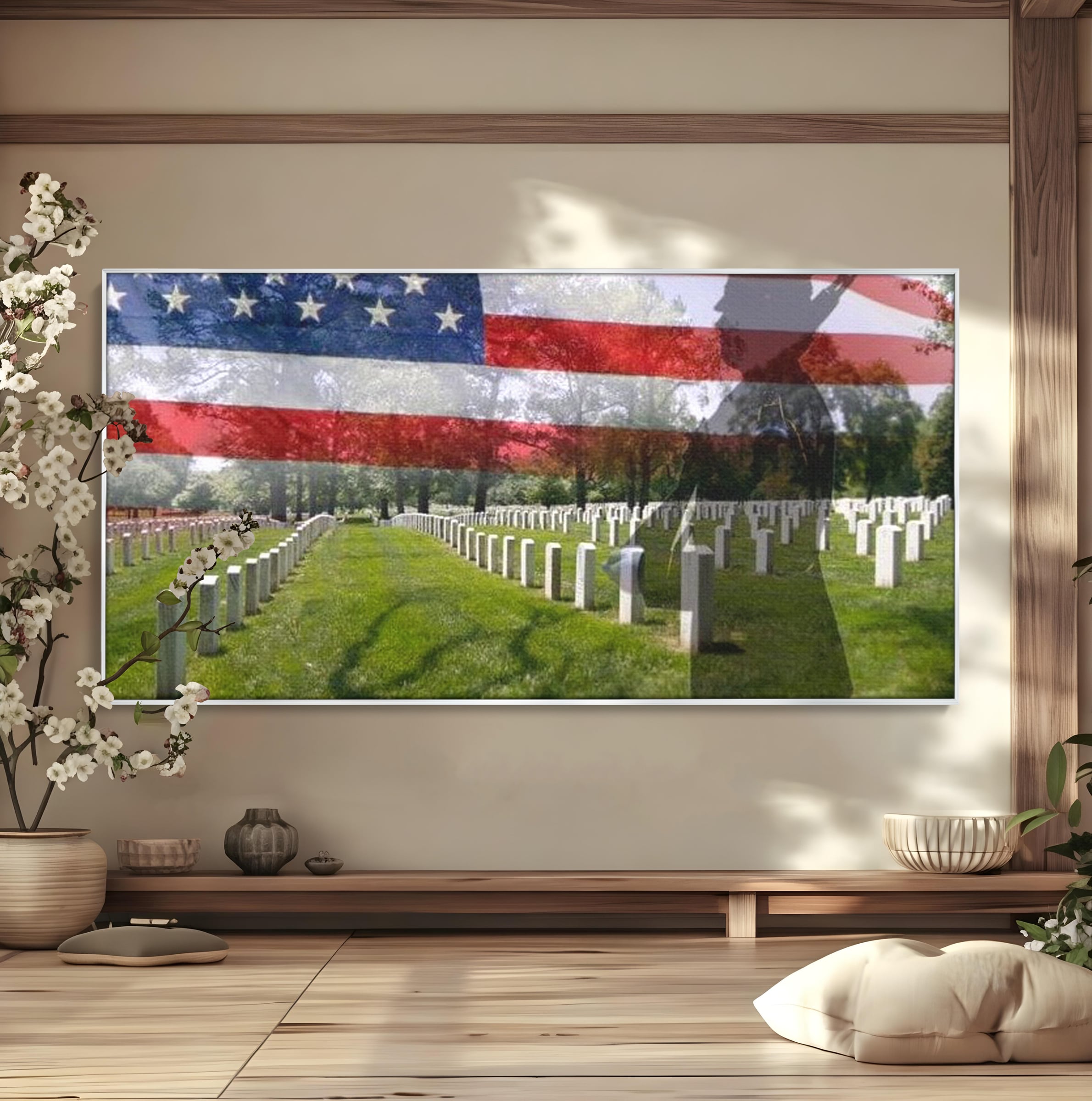 Tablou Canvas Premium, LuxCanva® L1017, Eroi sub Stele, Eroi, Patrie, Onoare, Militar, Soldat, USA, Drapel, Birou, Living, Camera Copii