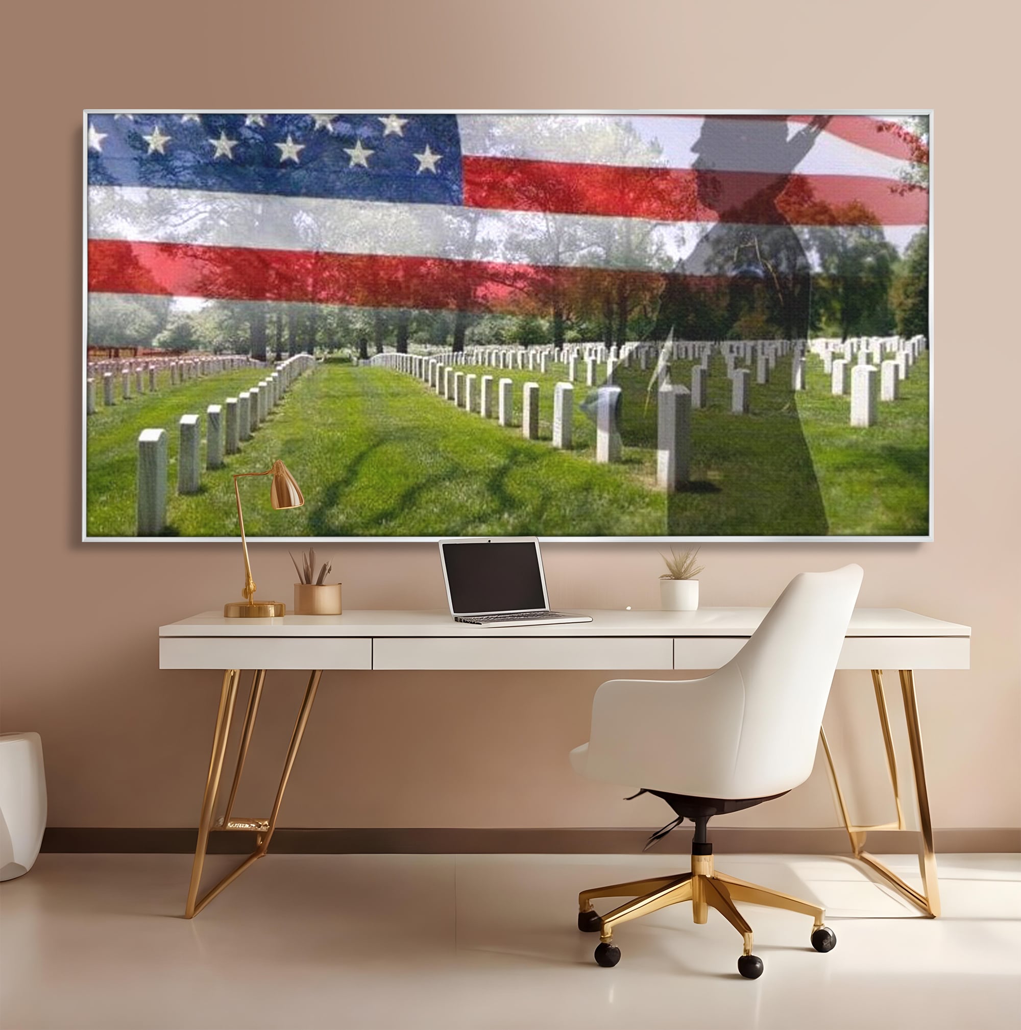 Tablou Canvas Premium, LuxCanva® L1017, Eroi sub Stele, Eroi, Patrie, Onoare, Militar, Soldat, USA, Drapel, Birou, Living, Camera Copii