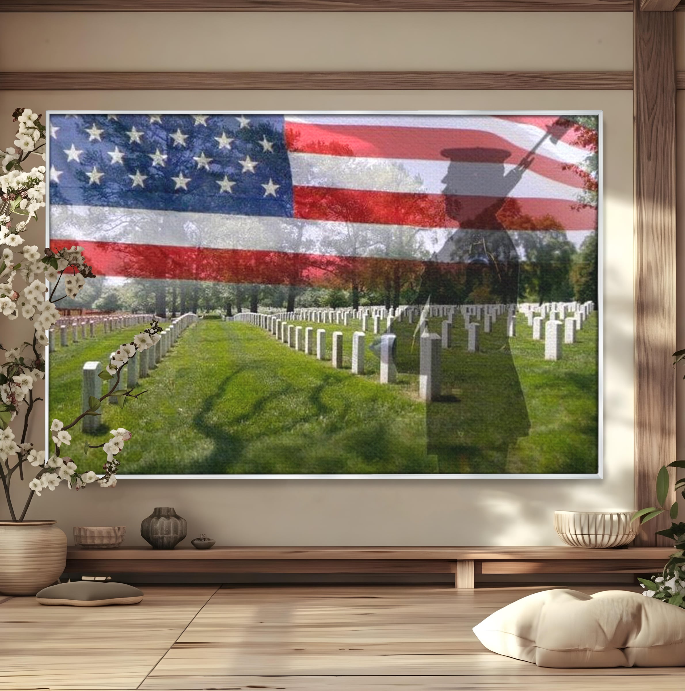 Tablou Canvas Premium, LuxCanva® L1017, Eroi sub Stele, Eroi, Patrie, Onoare, Militar, Soldat, USA, Drapel, Birou, Living, Camera Copii