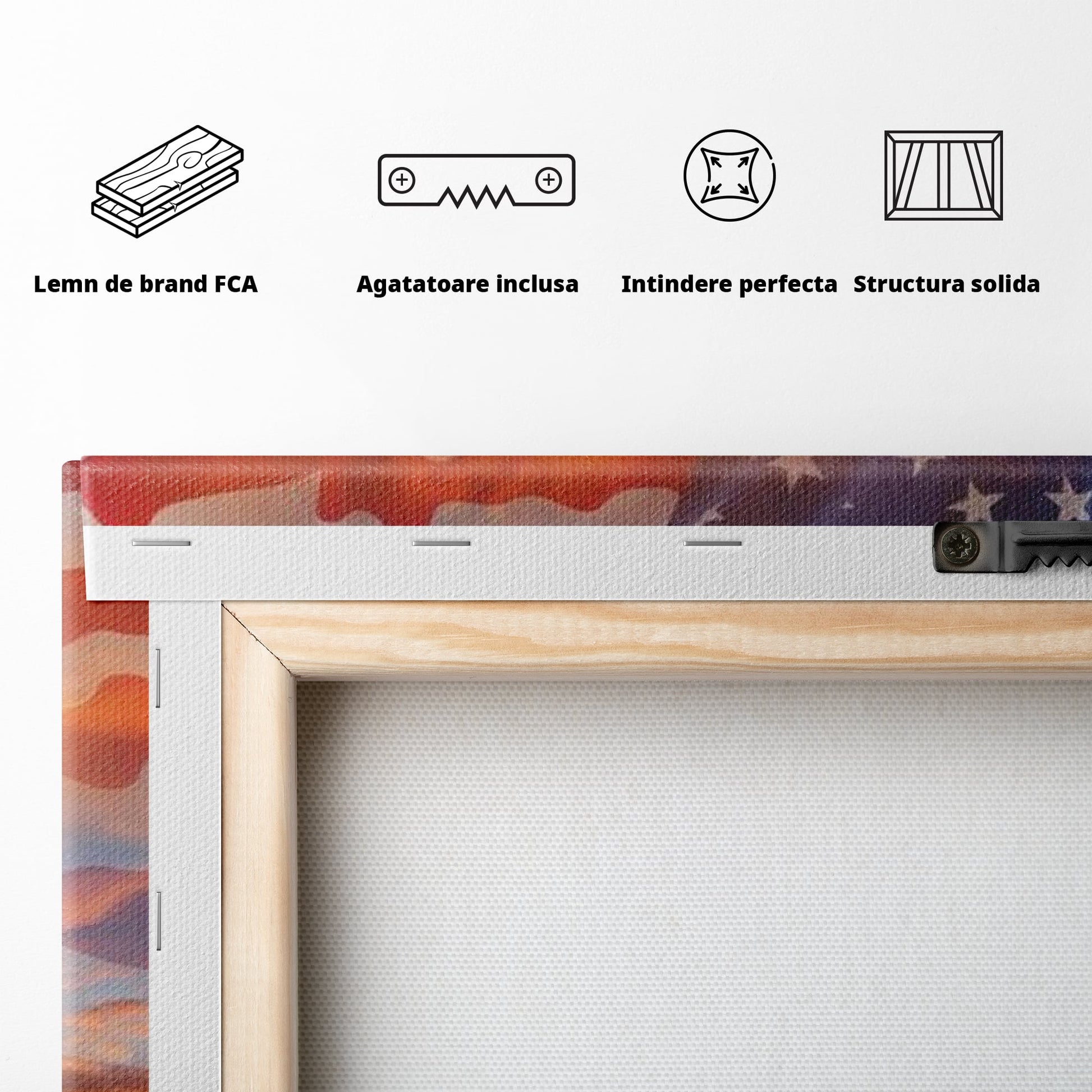 Tablou Canvas Premium, LuxCanva® L1018, Apus American, Apus, Cer, Nori, Steag, America, Lumina, Peisaj, Simbol, Natiune, Birou, Living, Camera Copii