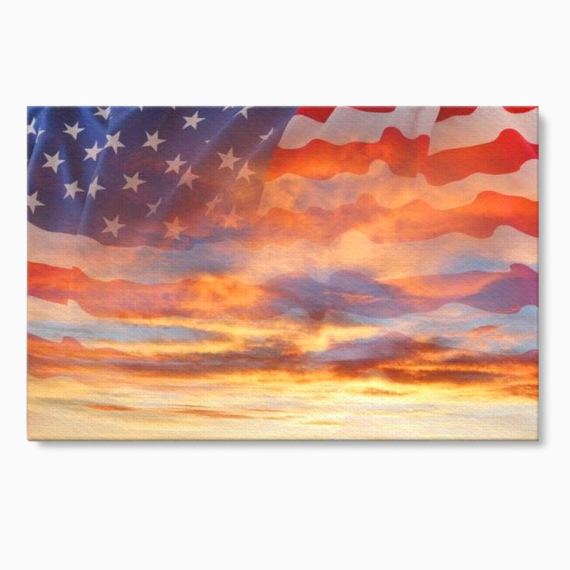 Tablou Canvas Premium, LuxCanva® L1018, Apus American, Apus, Cer, Nori, Steag, America, Lumina, Peisaj, Simbol, Natiune, Birou, Living, Camera Copii