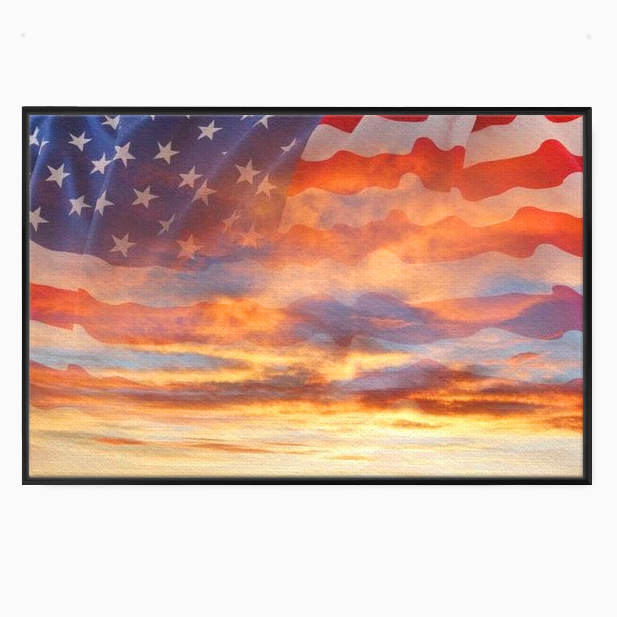 Tablou Canvas Premium, LuxCanva® L1018, Apus American, Apus, Cer, Nori, Steag, America, Lumina, Peisaj, Simbol, Natiune, Birou, Living, Camera Copii