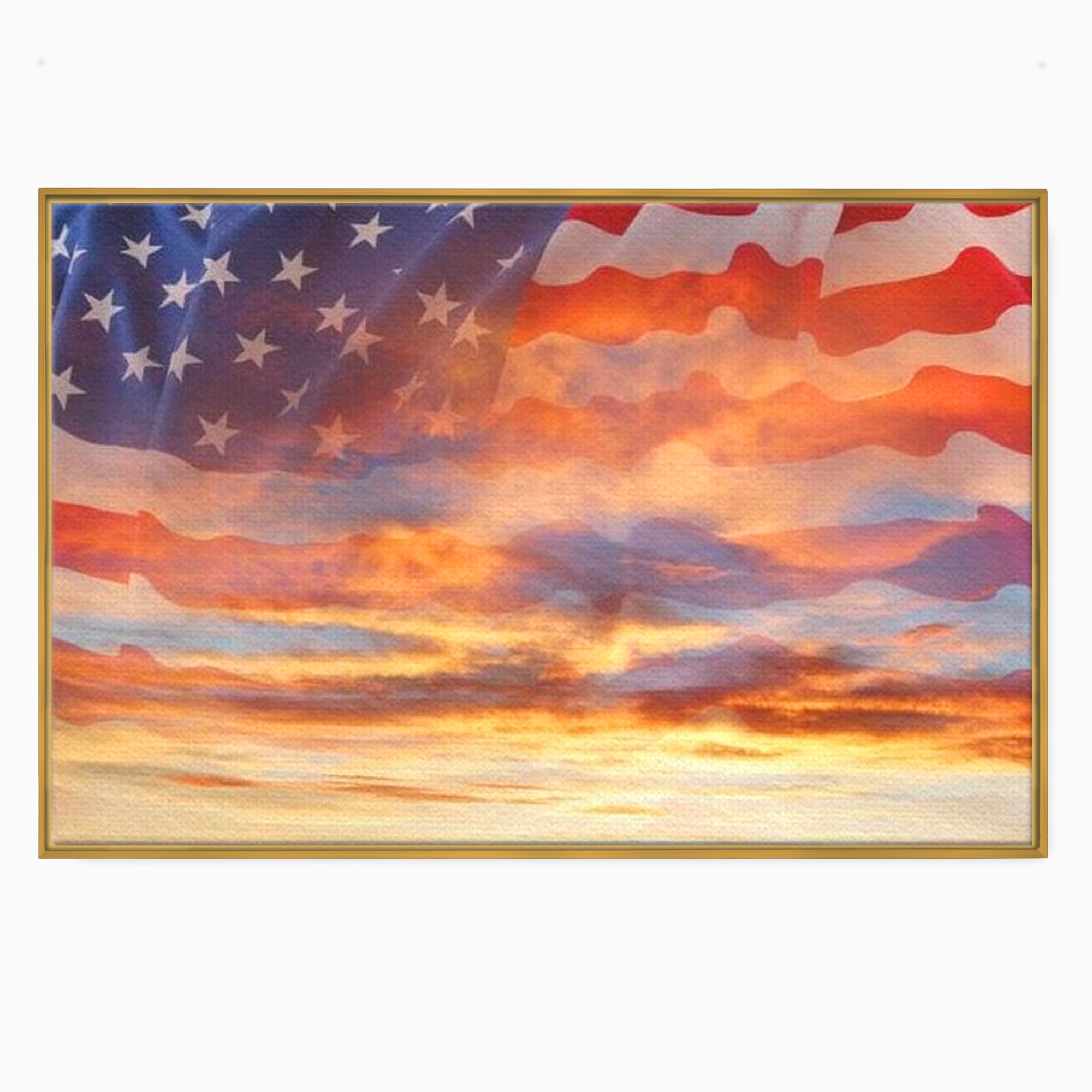 Tablou Canvas Premium, LuxCanva® L1018, Apus American, Apus, Cer, Nori, Steag, America, Lumina, Peisaj, Simbol, Natiune, Birou, Living, Camera Copii