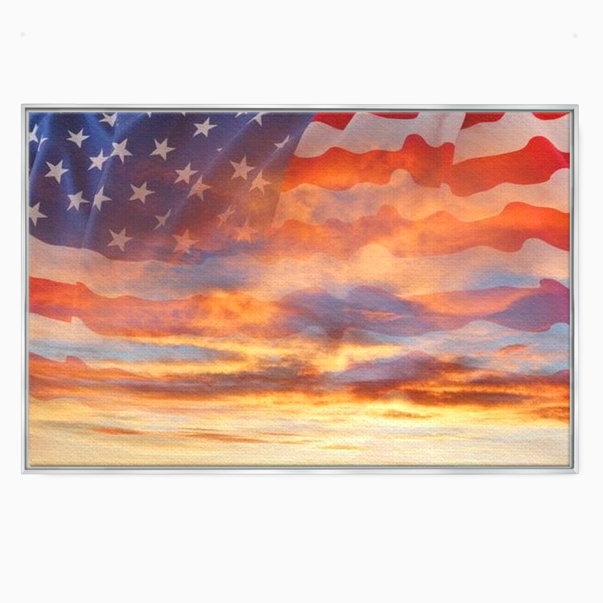 Tablou Canvas Premium, LuxCanva® L1018, Apus American, Apus, Cer, Nori, Steag, America, Lumina, Peisaj, Simbol, Natiune, Birou, Living, Camera Copii
