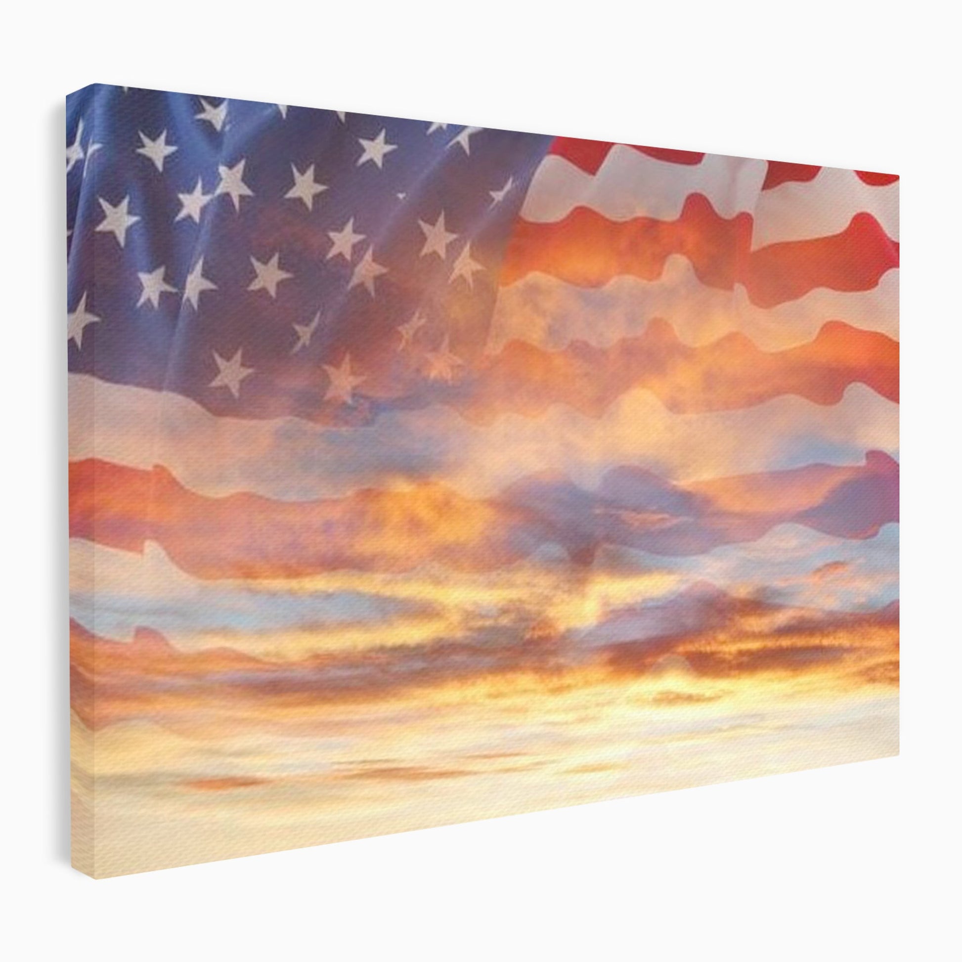 Tablou Canvas Premium, LuxCanva® L1018, Apus American, Apus, Cer, Nori, Steag, America, Lumina, Peisaj, Simbol, Natiune, Birou, Living, Camera Copii