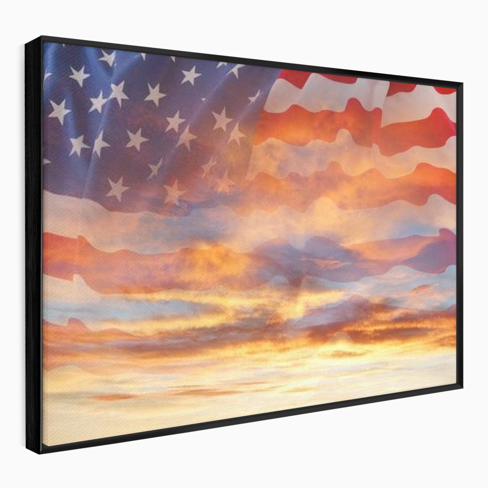Tablou Canvas Premium, LuxCanva® L1018, Apus American, Apus, Cer, Nori, Steag, America, Lumina, Peisaj, Simbol, Natiune, Birou, Living, Camera Copii