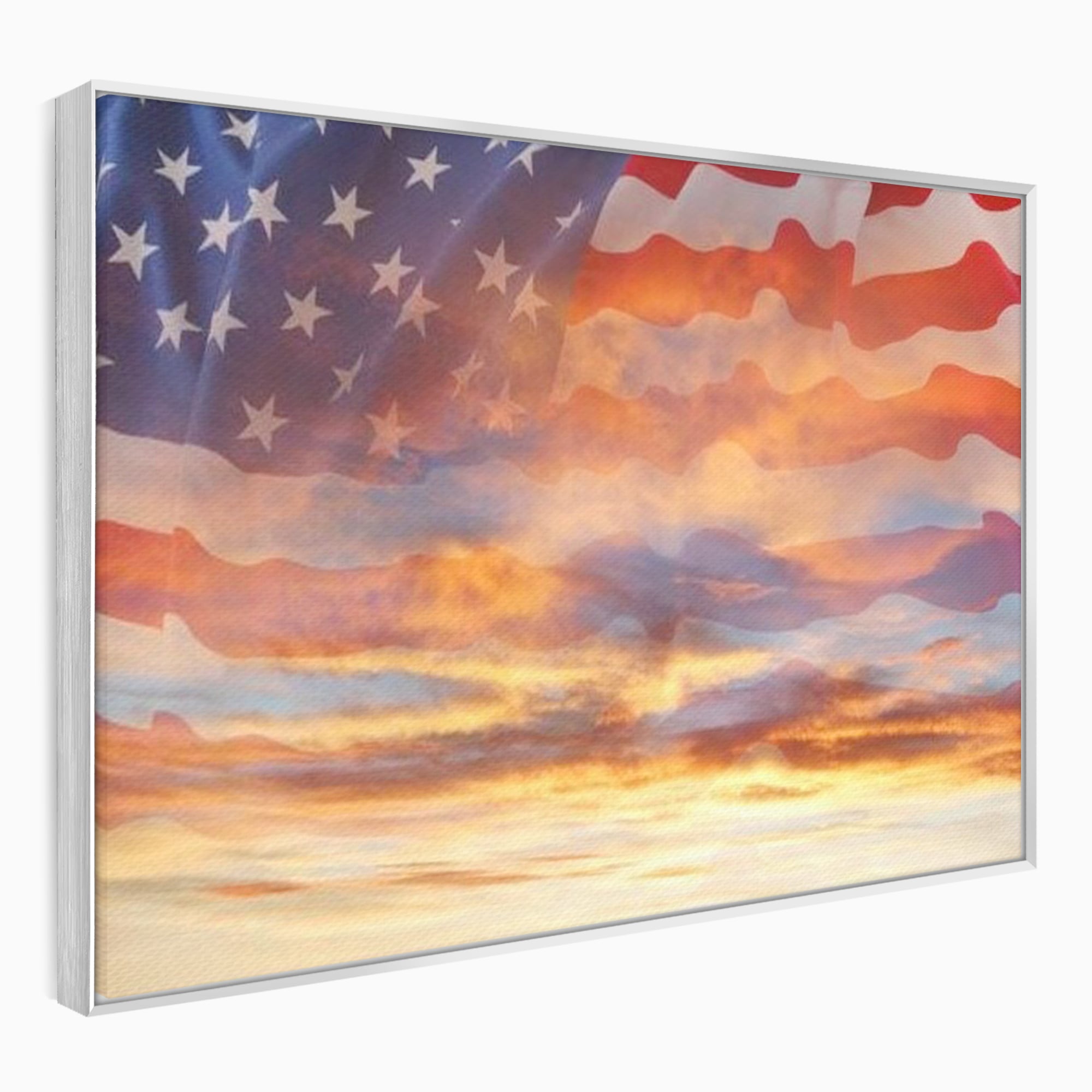 Tablou Canvas Premium, LuxCanva® L1018, Apus American, Apus, Cer, Nori, Steag, America, Lumina, Peisaj, Simbol, Natiune, Birou, Living, Camera Copii