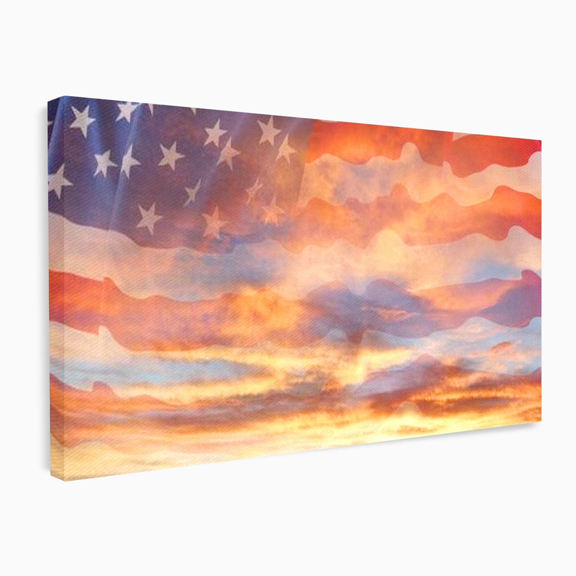 Tablou Canvas Premium, LuxCanva® L1018, Apus American, Apus, Cer, Nori, Steag, America, Lumina, Peisaj, Simbol, Natiune, Birou, Living, Camera Copii