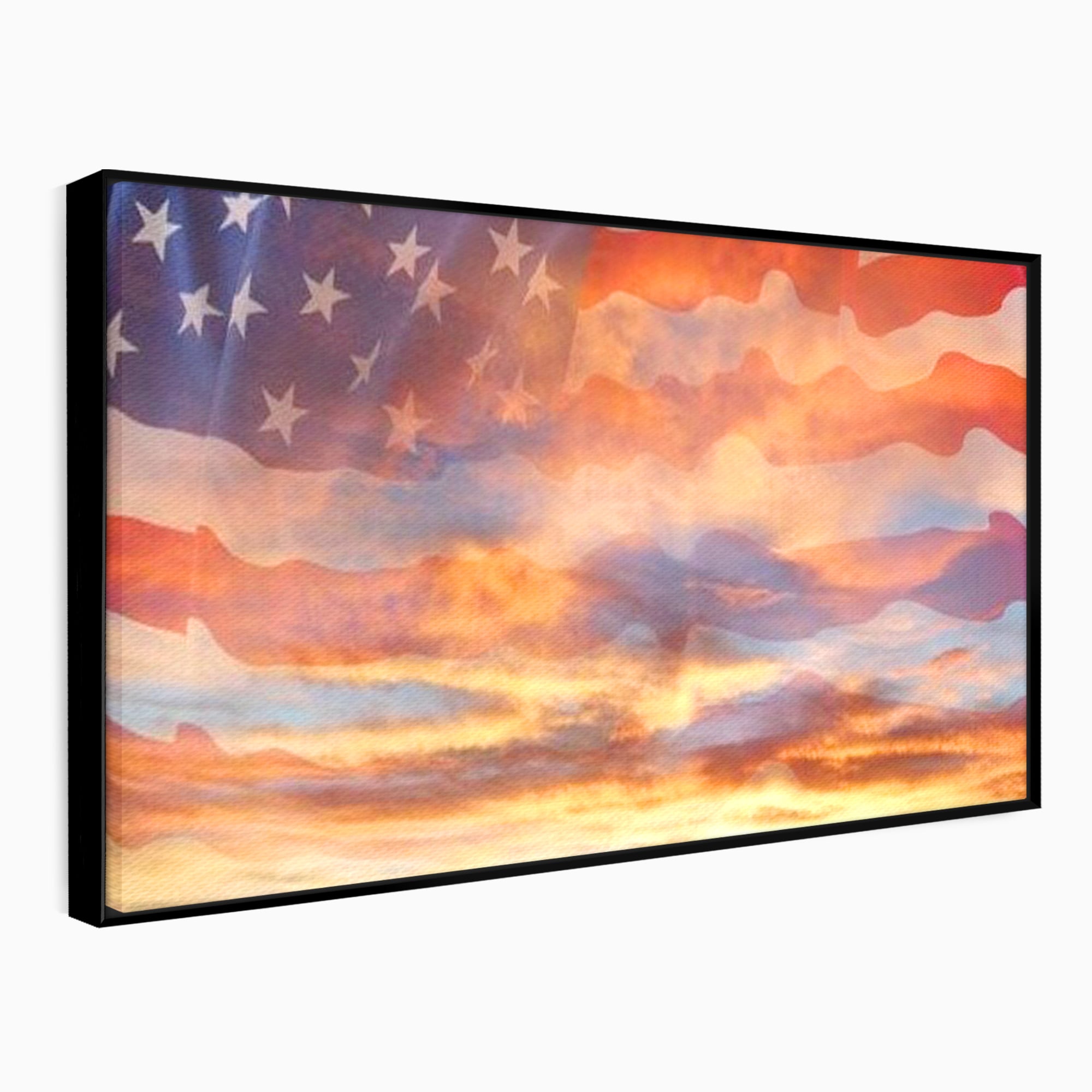 Tablou Canvas Premium, LuxCanva® L1018, Apus American, Apus, Cer, Nori, Steag, America, Lumina, Peisaj, Simbol, Natiune, Birou, Living, Camera Copii
