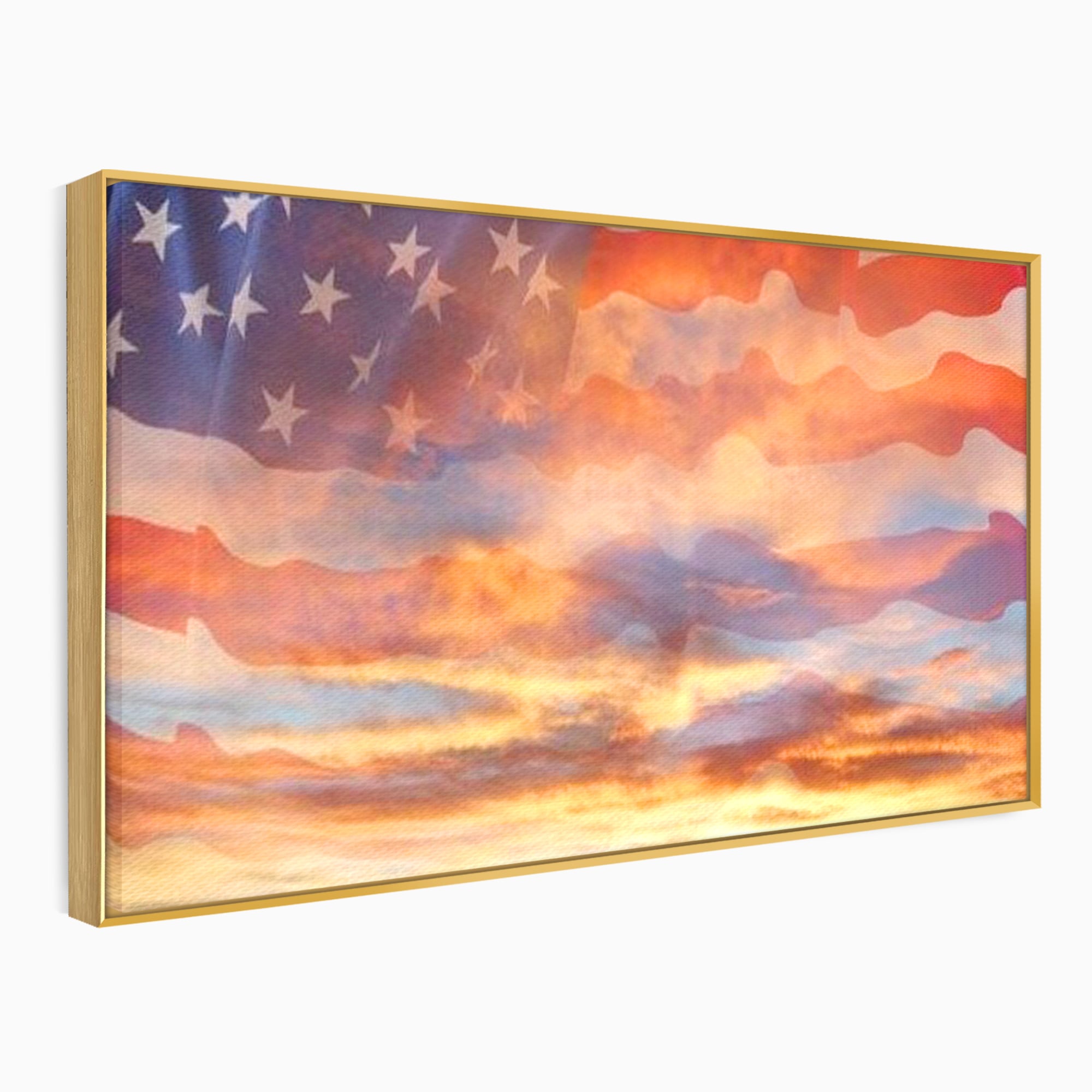 Tablou Canvas Premium, LuxCanva® L1018, Apus American, Apus, Cer, Nori, Steag, America, Lumina, Peisaj, Simbol, Natiune, Birou, Living, Camera Copii