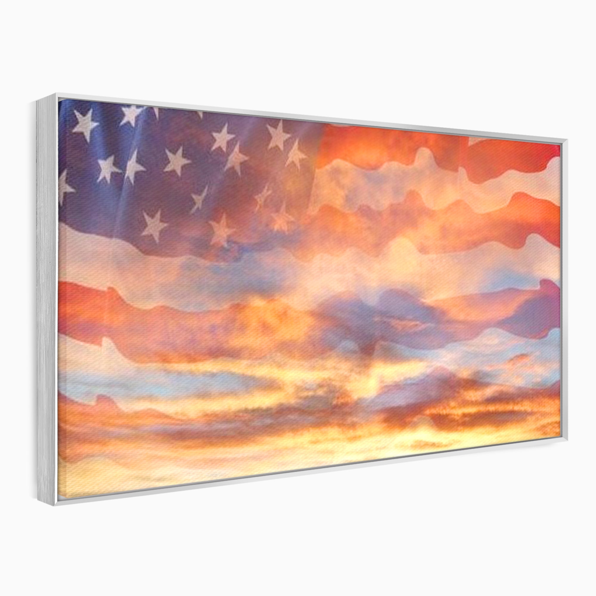 Tablou Canvas Premium, LuxCanva® L1018, Apus American, Apus, Cer, Nori, Steag, America, Lumina, Peisaj, Simbol, Natiune, Birou, Living, Camera Copii