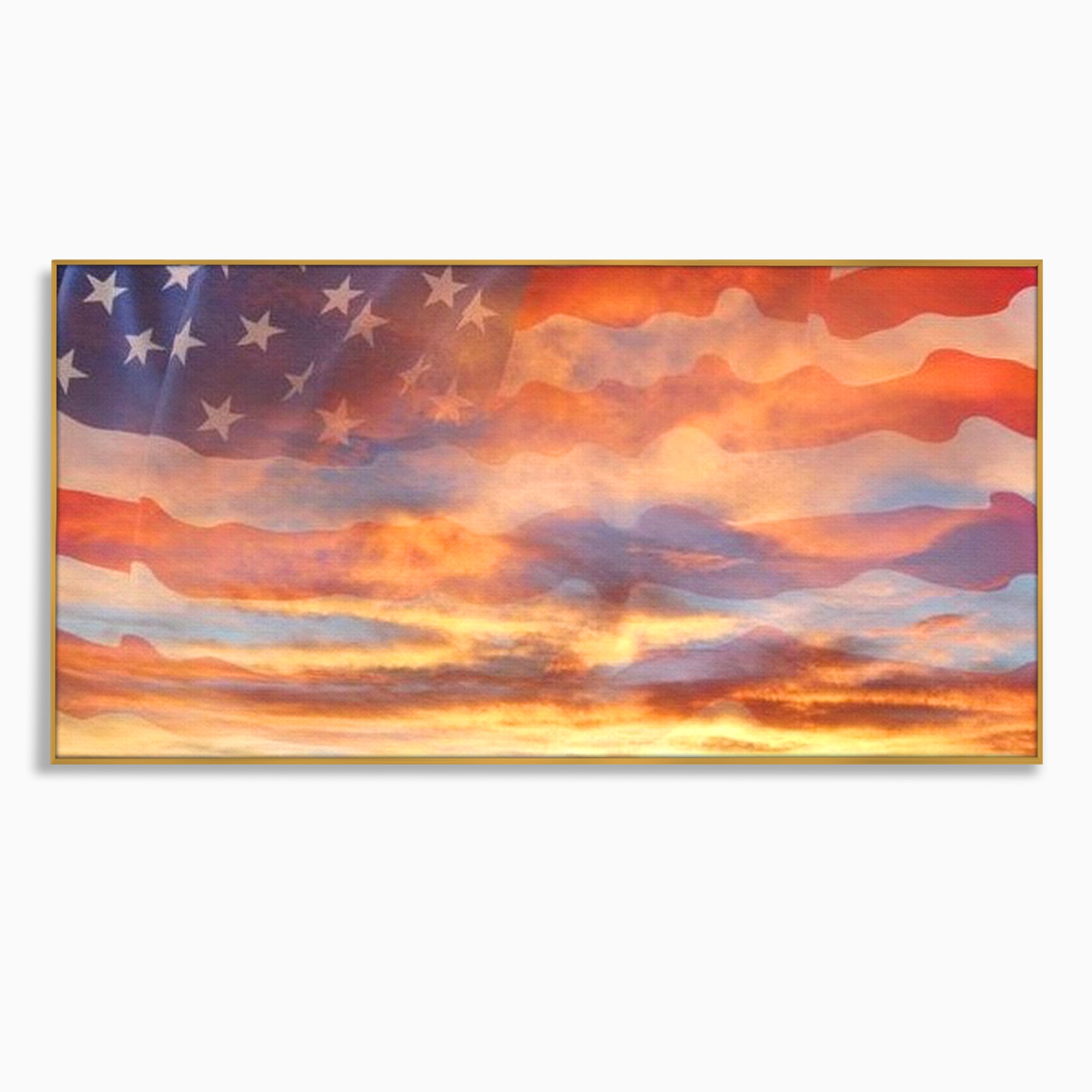 Tablou Canvas Premium, LuxCanva® L1018, Apus American, Apus, Cer, Nori, Steag, America, Lumina, Peisaj, Simbol, Natiune, Birou, Living, Camera Copii