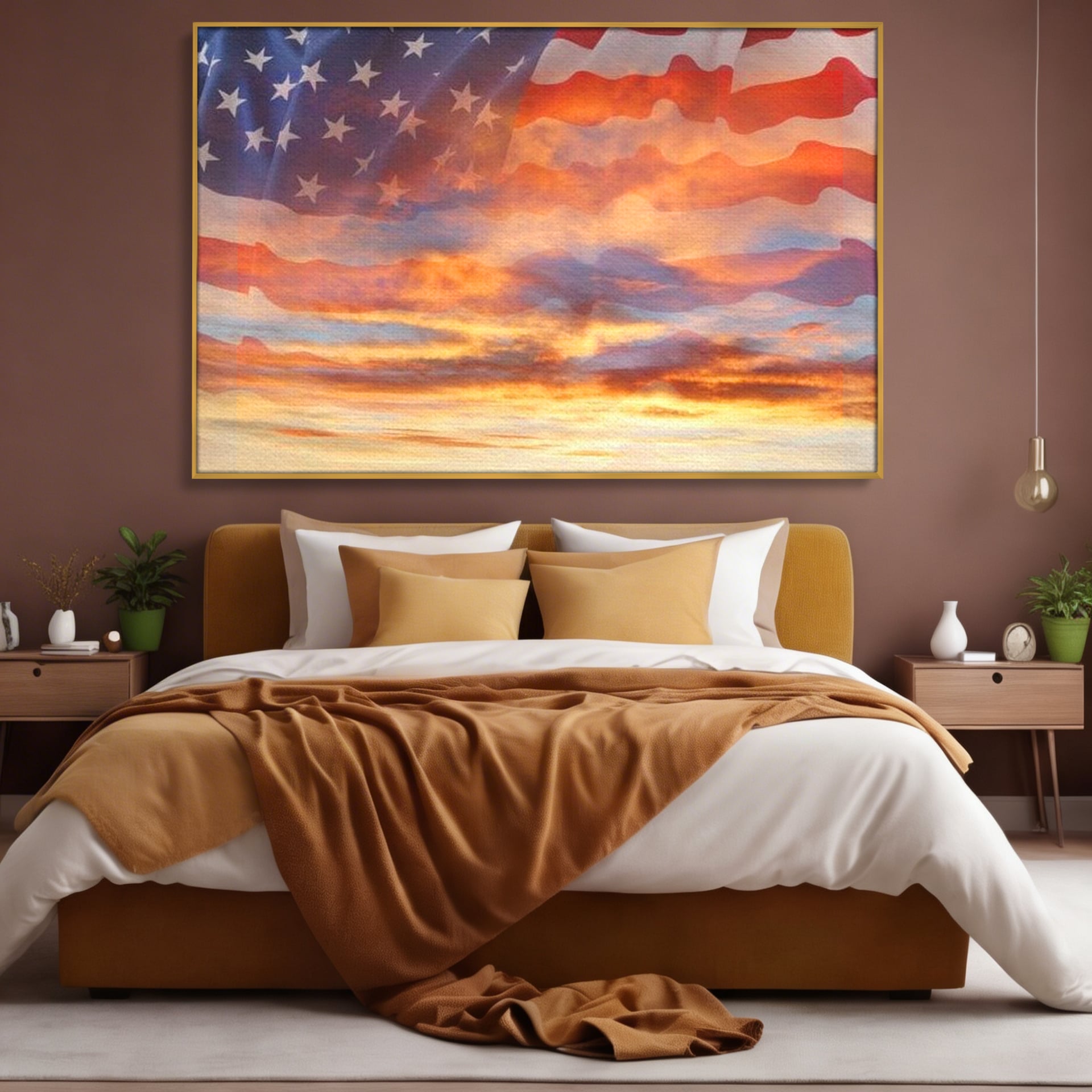 Tablou Canvas Premium, LuxCanva® L1018, Apus American, Apus, Cer, Nori, Steag, America, Lumina, Peisaj, Simbol, Natiune, Birou, Living, Camera Copii