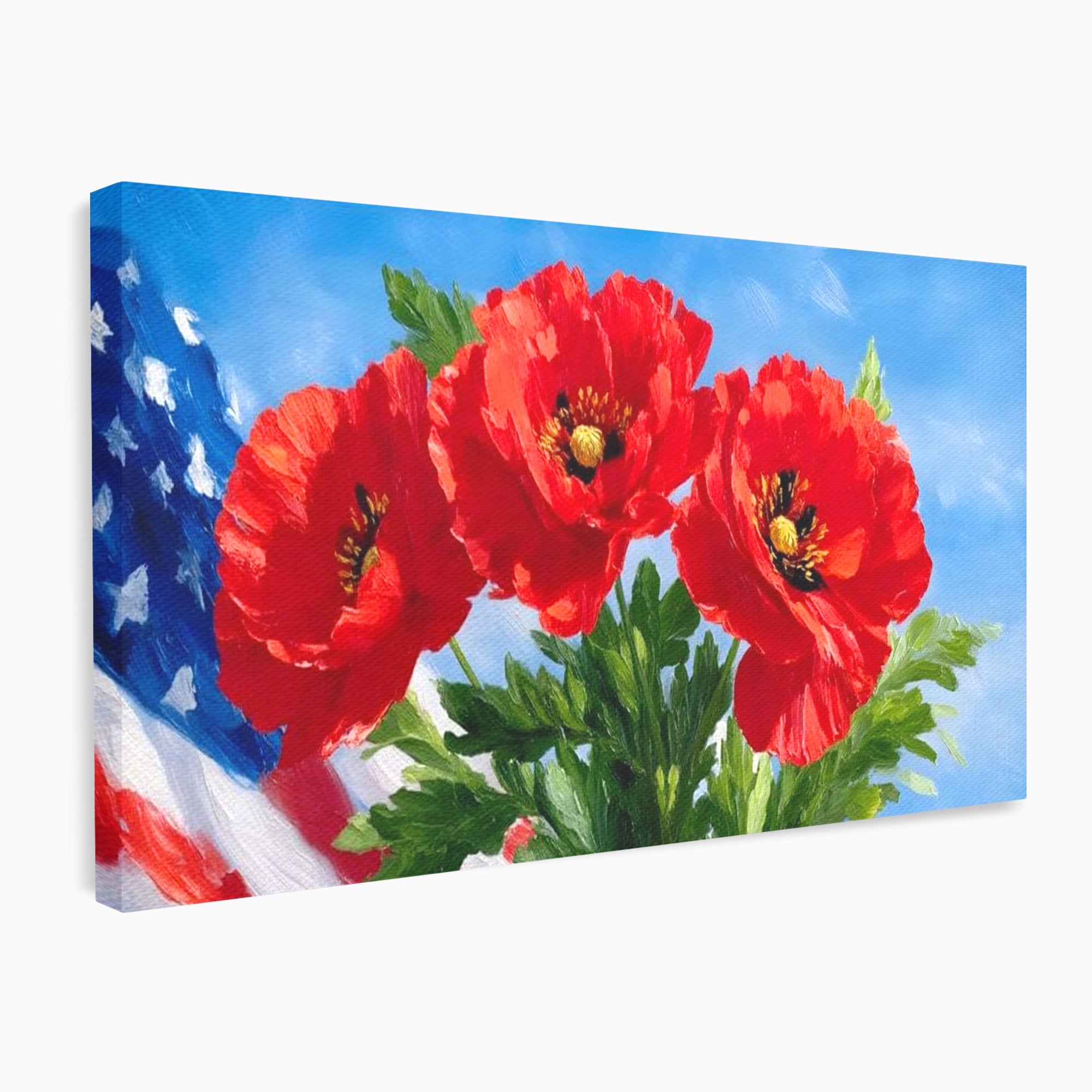 Tablou Canvas Premium, LuxCanva® L1019, Patrie in Petale, Flori, Maci, Petale, Steag, Omagiu, America, Simbol, Natura, Birou, Living, Camera Copii