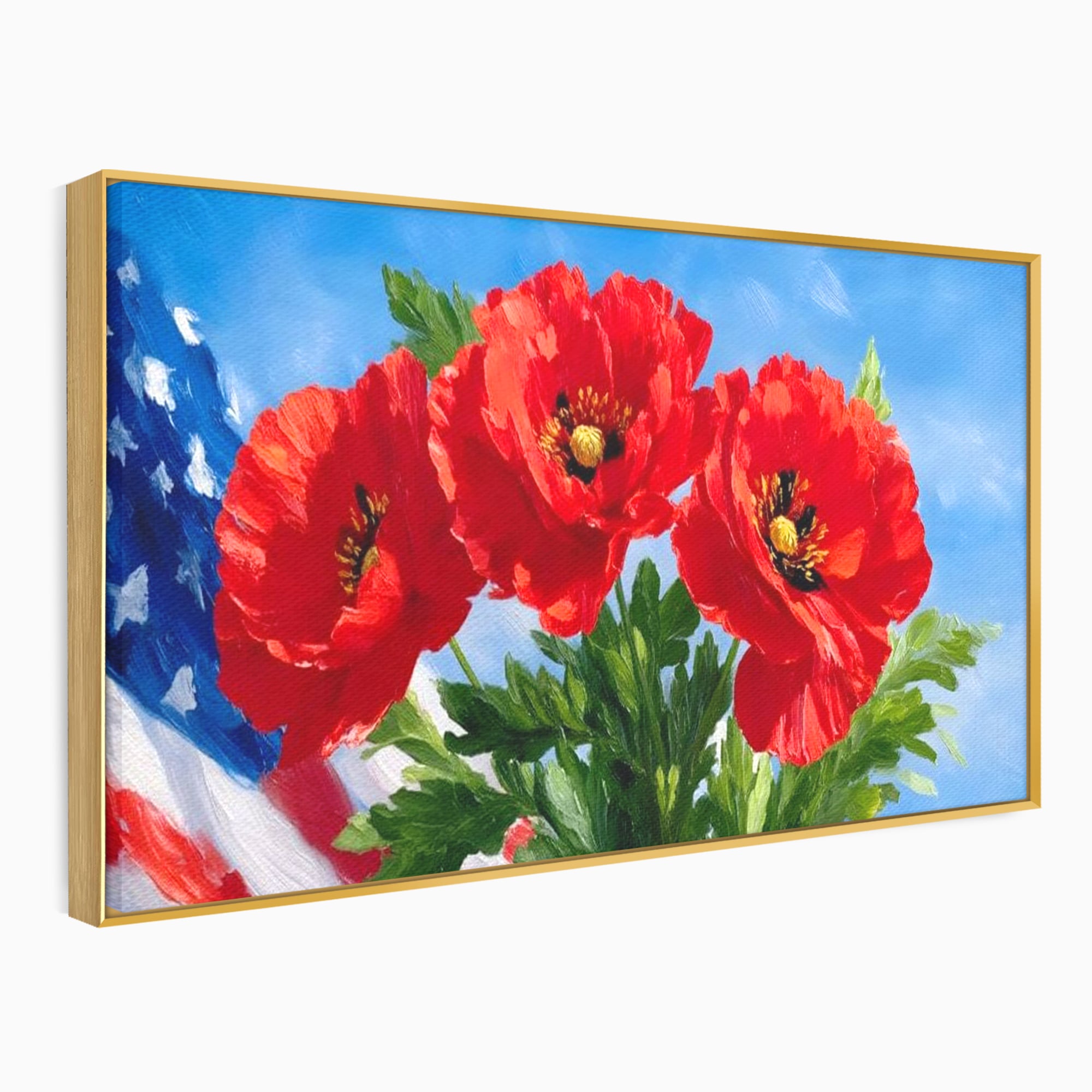 Tablou Canvas Premium, LuxCanva® L1019, Patrie in Petale, Flori, Maci, Petale, Steag, Omagiu, America, Simbol, Natura, Birou, Living, Camera Copii