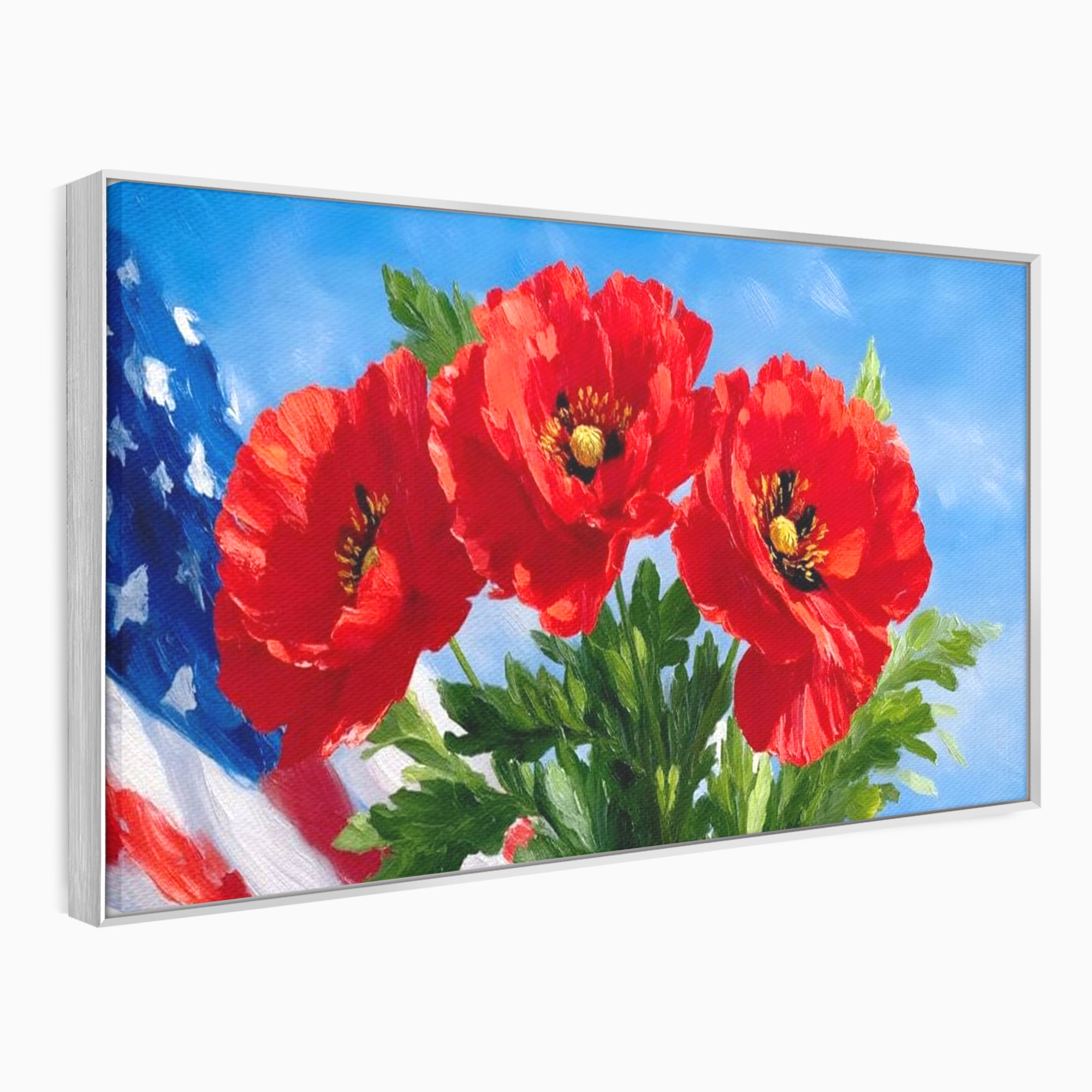 Tablou Canvas Premium, LuxCanva® L1019, Patrie in Petale, Flori, Maci, Petale, Steag, Omagiu, America, Simbol, Natura, Birou, Living, Camera Copii