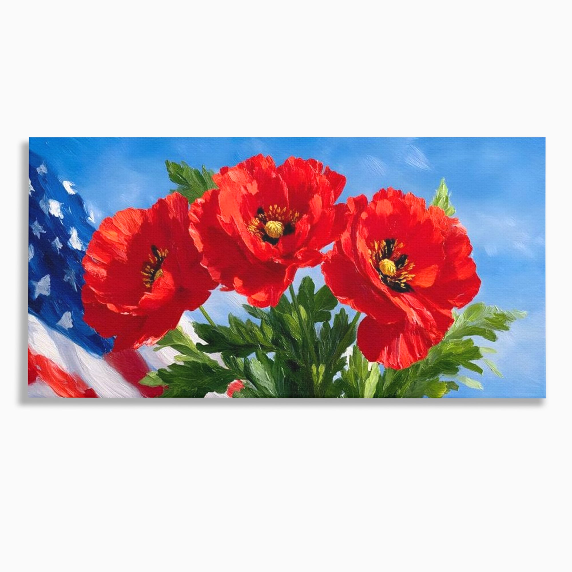 Tablou Canvas Premium, LuxCanva® L1019, Patrie in Petale, Flori, Maci, Petale, Steag, Omagiu, America, Simbol, Natura, Birou, Living, Camera Copii