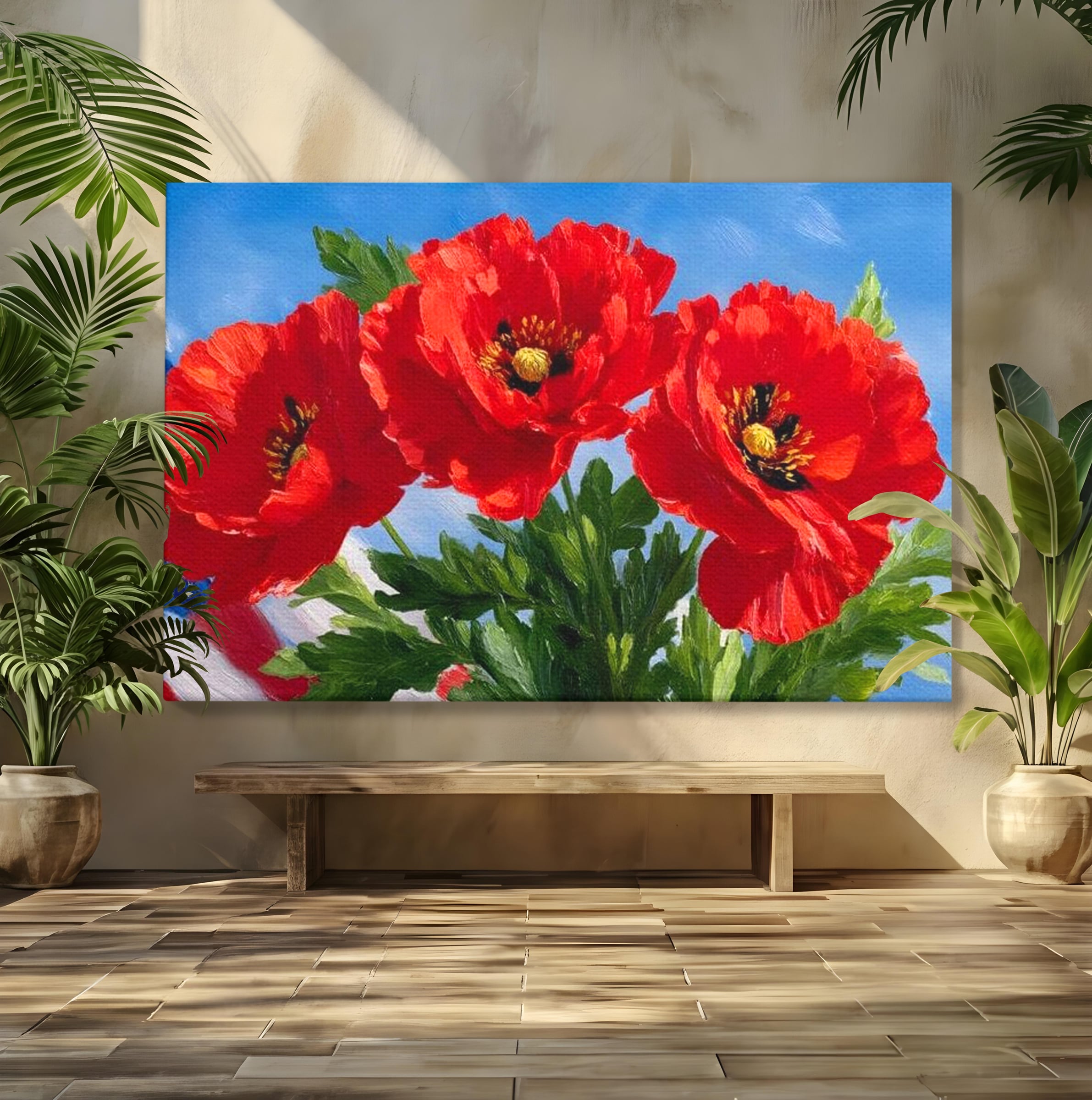 Tablou Canvas Premium, LuxCanva® L1019, Patrie in Petale, Flori, Maci, Petale, Steag, Omagiu, America, Simbol, Natura, Birou, Living, Camera Copii