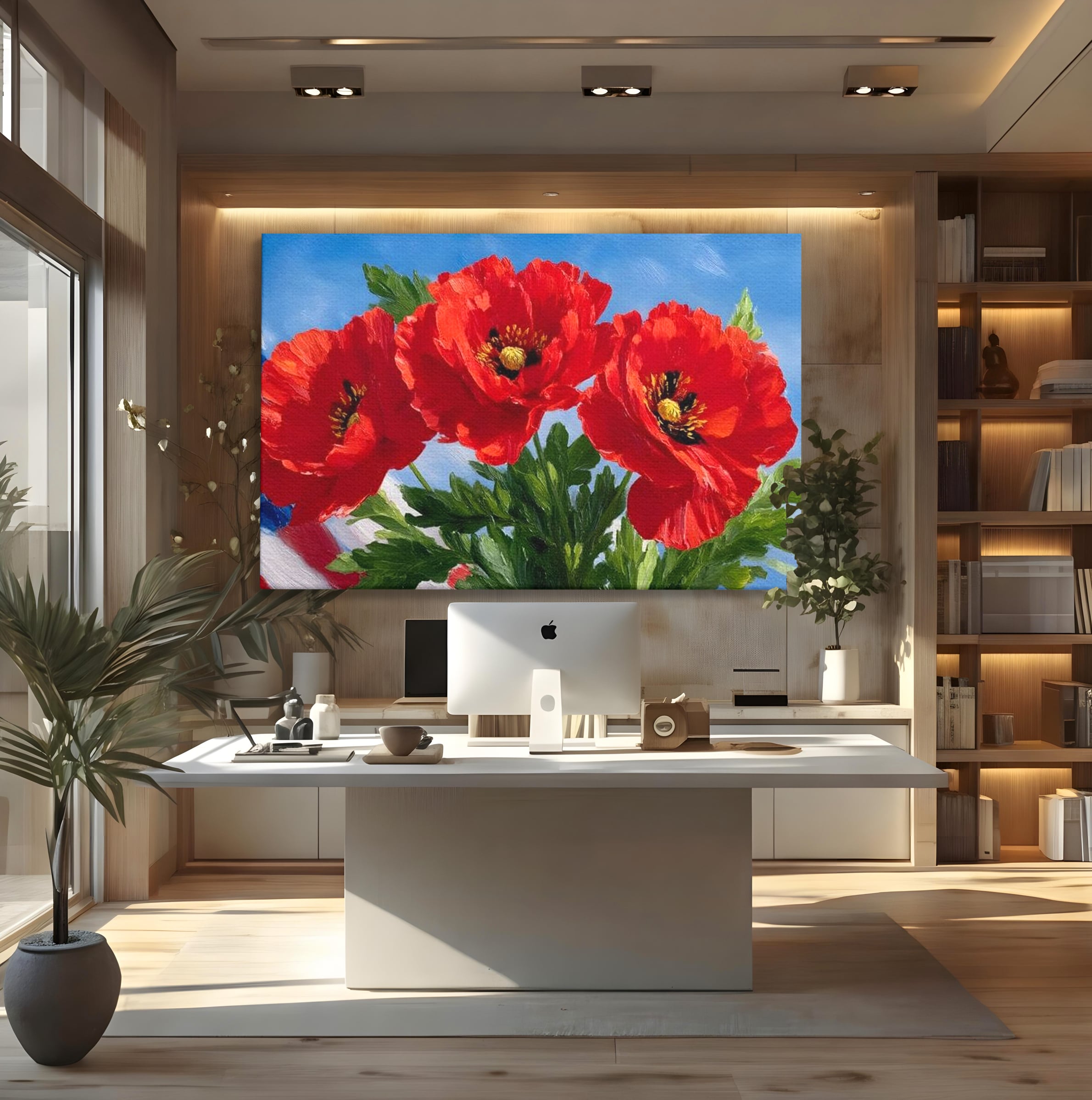 Tablou Canvas Premium, LuxCanva® L1019, Patrie in Petale, Flori, Maci, Petale, Steag, Omagiu, America, Simbol, Natura, Birou, Living, Camera Copii