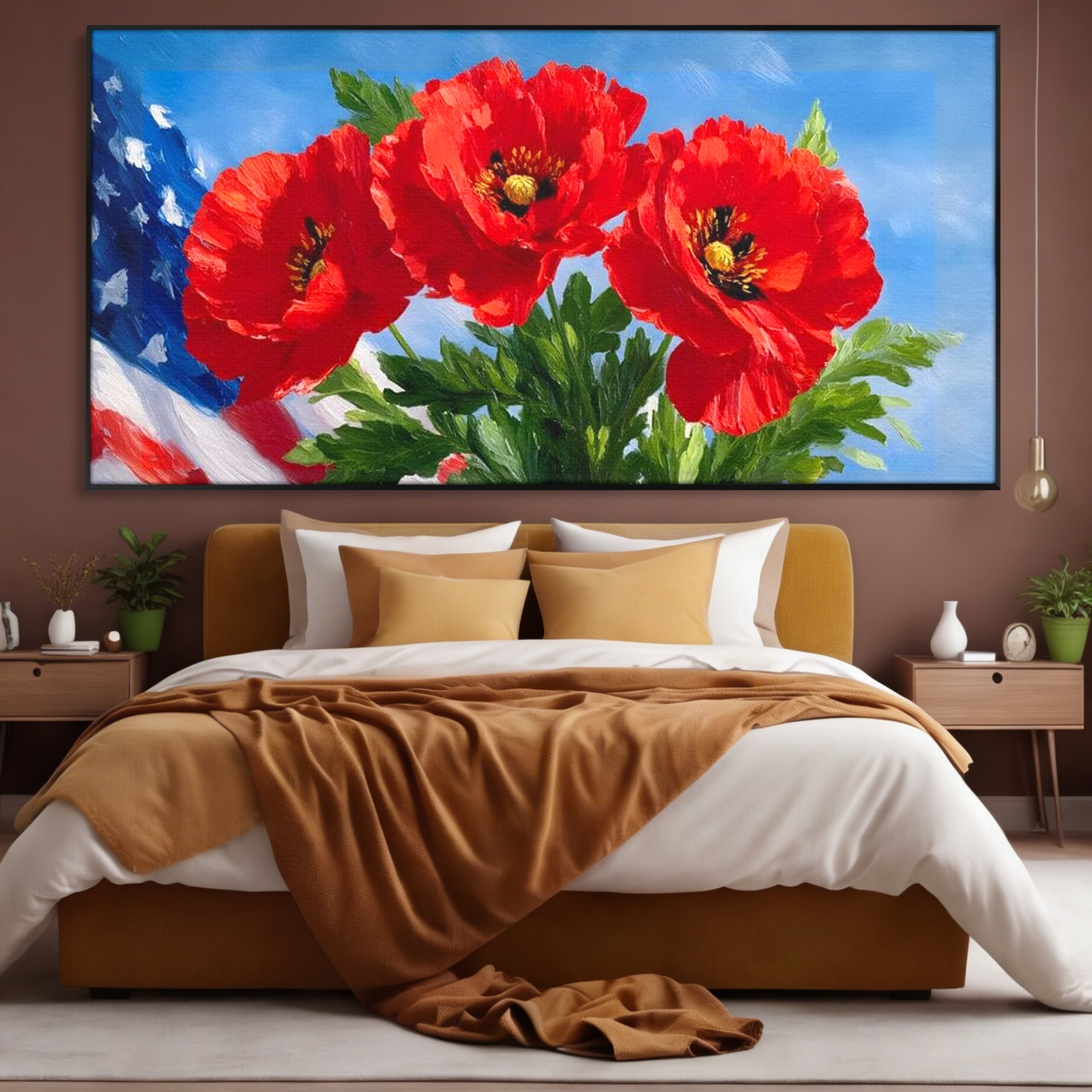 Tablou Canvas Premium, LuxCanva® L1019, Patrie in Petale, Flori, Maci, Petale, Steag, Omagiu, America, Simbol, Natura, Birou, Living, Camera Copii