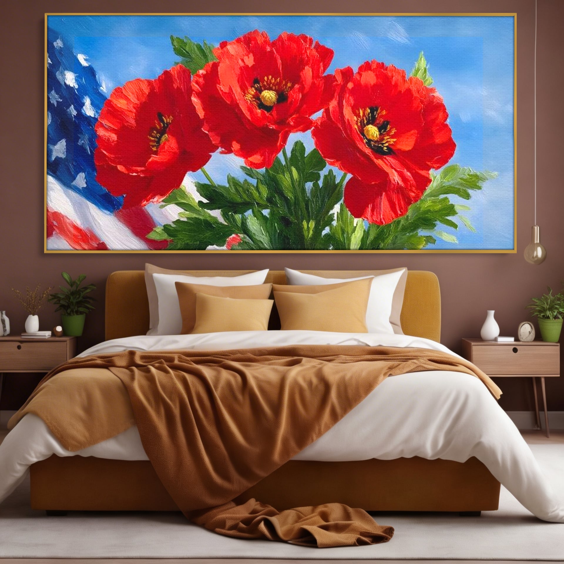 Tablou Canvas Premium, LuxCanva® L1019, Patrie in Petale, Flori, Maci, Petale, Steag, Omagiu, America, Simbol, Natura, Birou, Living, Camera Copii