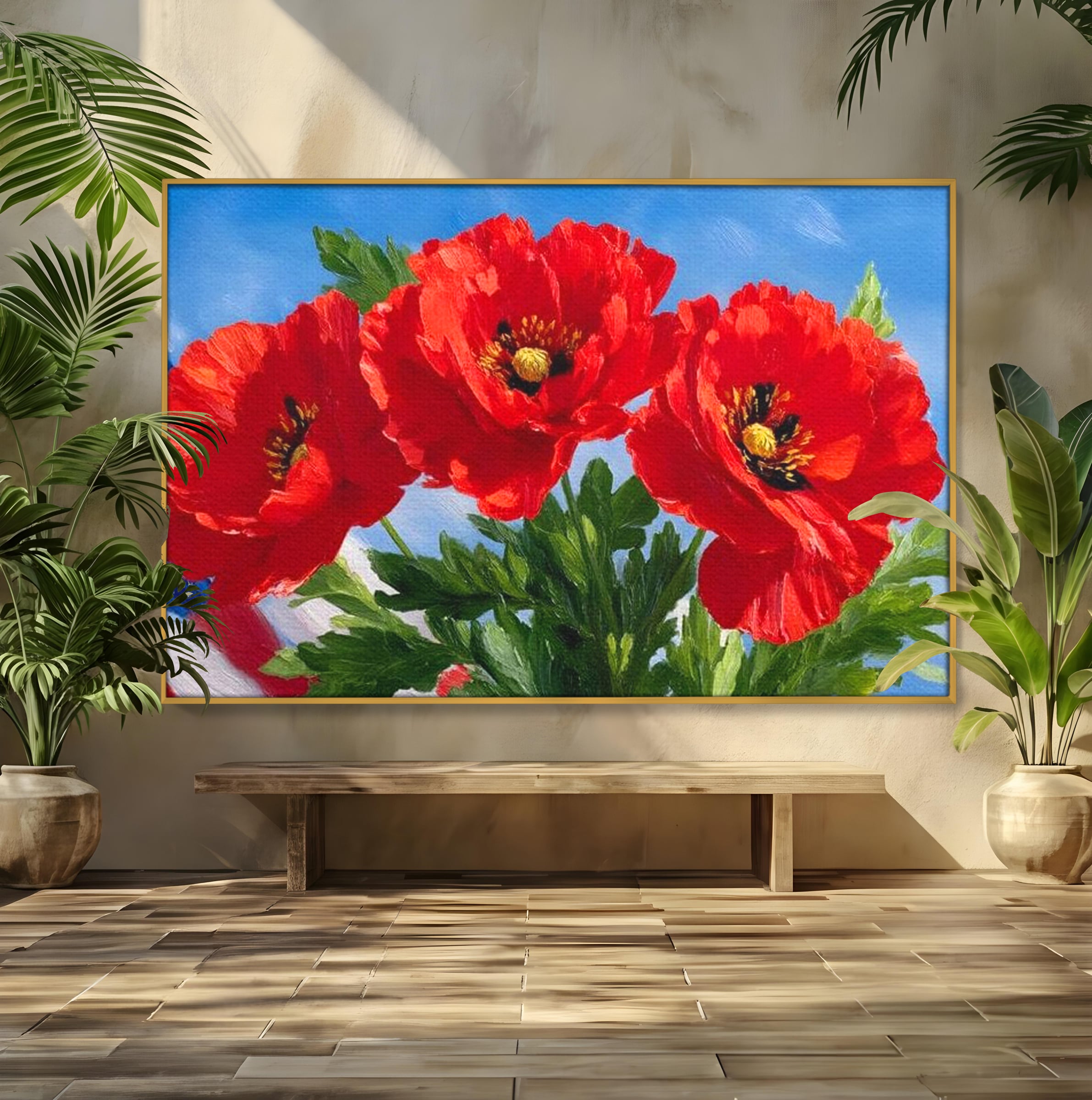 Tablou Canvas Premium, LuxCanva® L1019, Patrie in Petale, Flori, Maci, Petale, Steag, Omagiu, America, Simbol, Natura, Birou, Living, Camera Copii