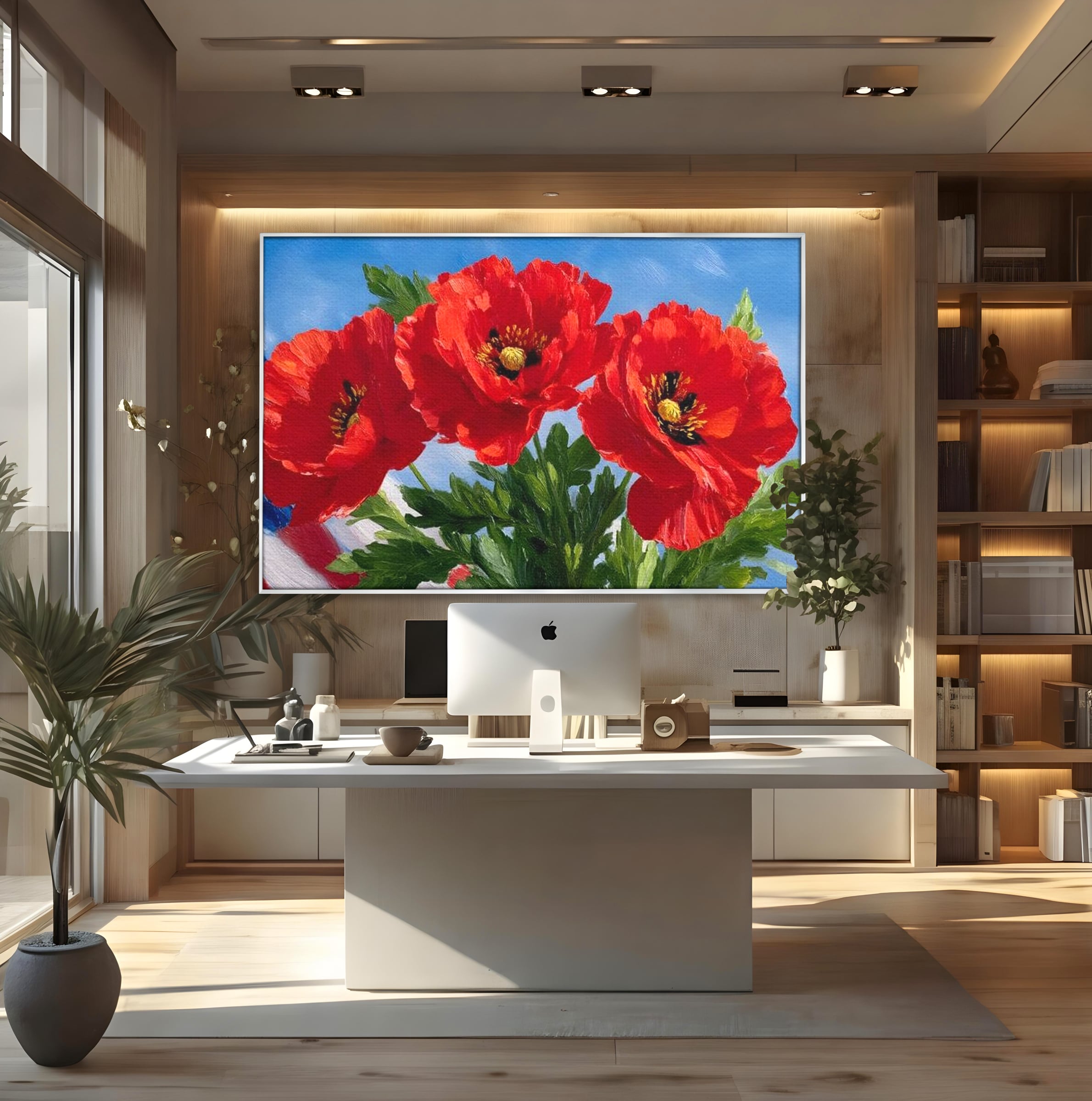 Tablou Canvas Premium, LuxCanva® L1019, Patrie in Petale, Flori, Maci, Petale, Steag, Omagiu, America, Simbol, Natura, Birou, Living, Camera Copii