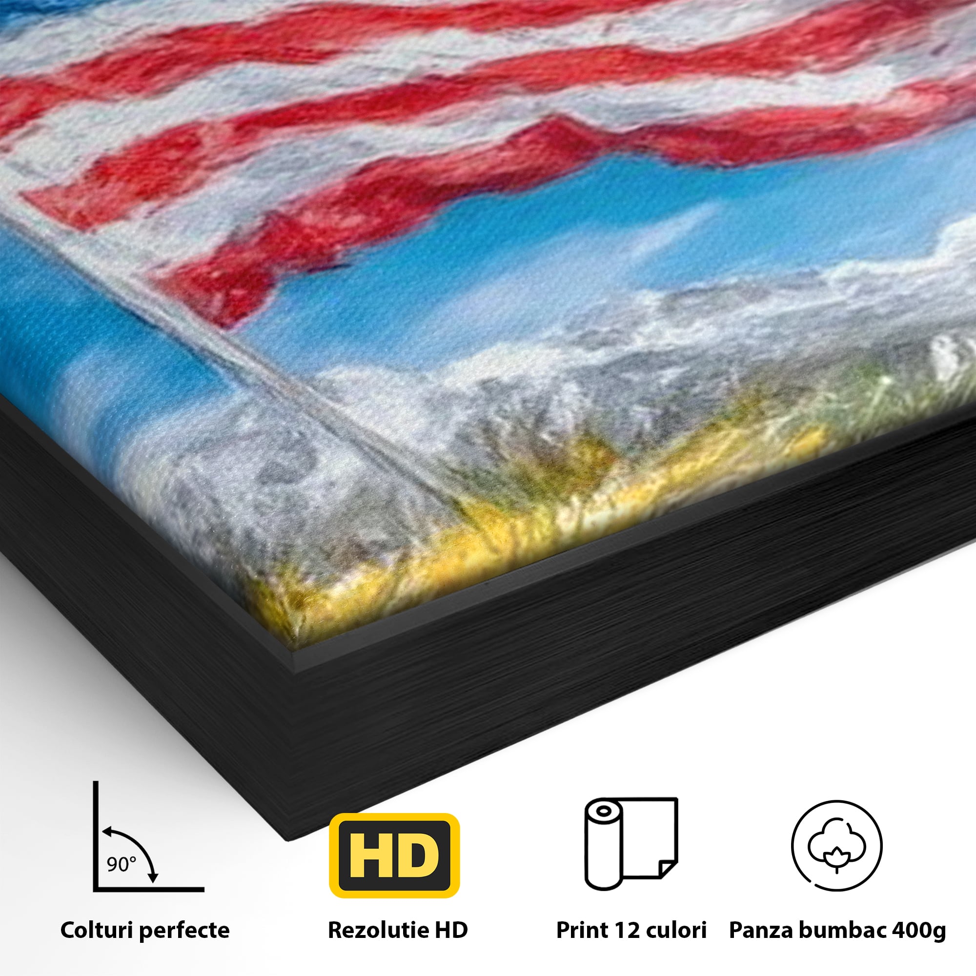 Tablou Canvas Premium, LuxCanva® L1020, Steagul Gloriei, Munti, Cer, Peisaj, Natura, Steag, America, Eroi, Simbol, Birou, Living, Camera Copii
