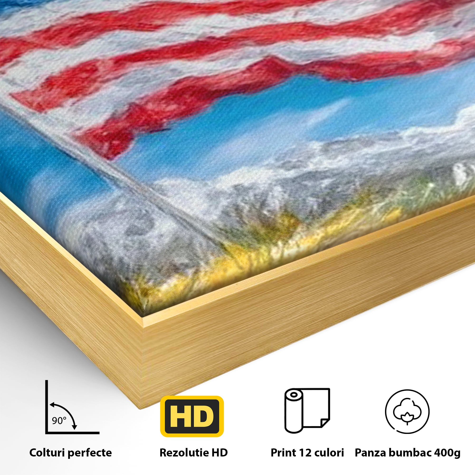 Tablou Canvas Premium, LuxCanva® L1020, Steagul Gloriei, Munti, Cer, Peisaj, Natura, Steag, America, Eroi, Simbol, Birou, Living, Camera Copii