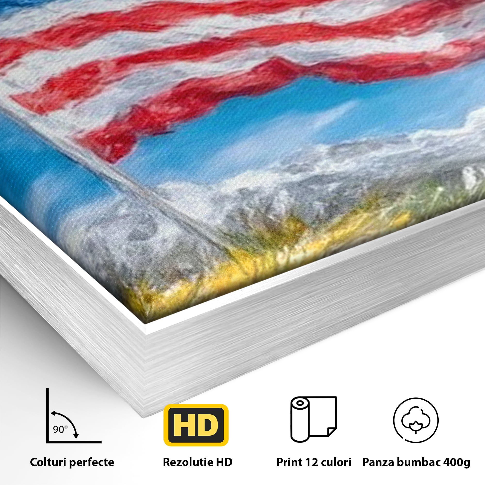 Tablou Canvas Premium, LuxCanva® L1020, Steagul Gloriei, Munti, Cer, Peisaj, Natura, Steag, America, Eroi, Simbol, Birou, Living, Camera Copii