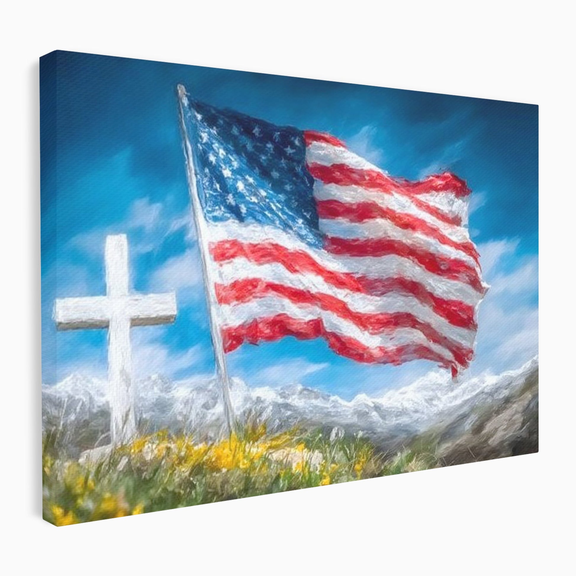 Tablou Canvas Premium, LuxCanva® L1020, Steagul Gloriei, Munti, Cer, Peisaj, Natura, Steag, America, Eroi, Simbol, Birou, Living, Camera Copii