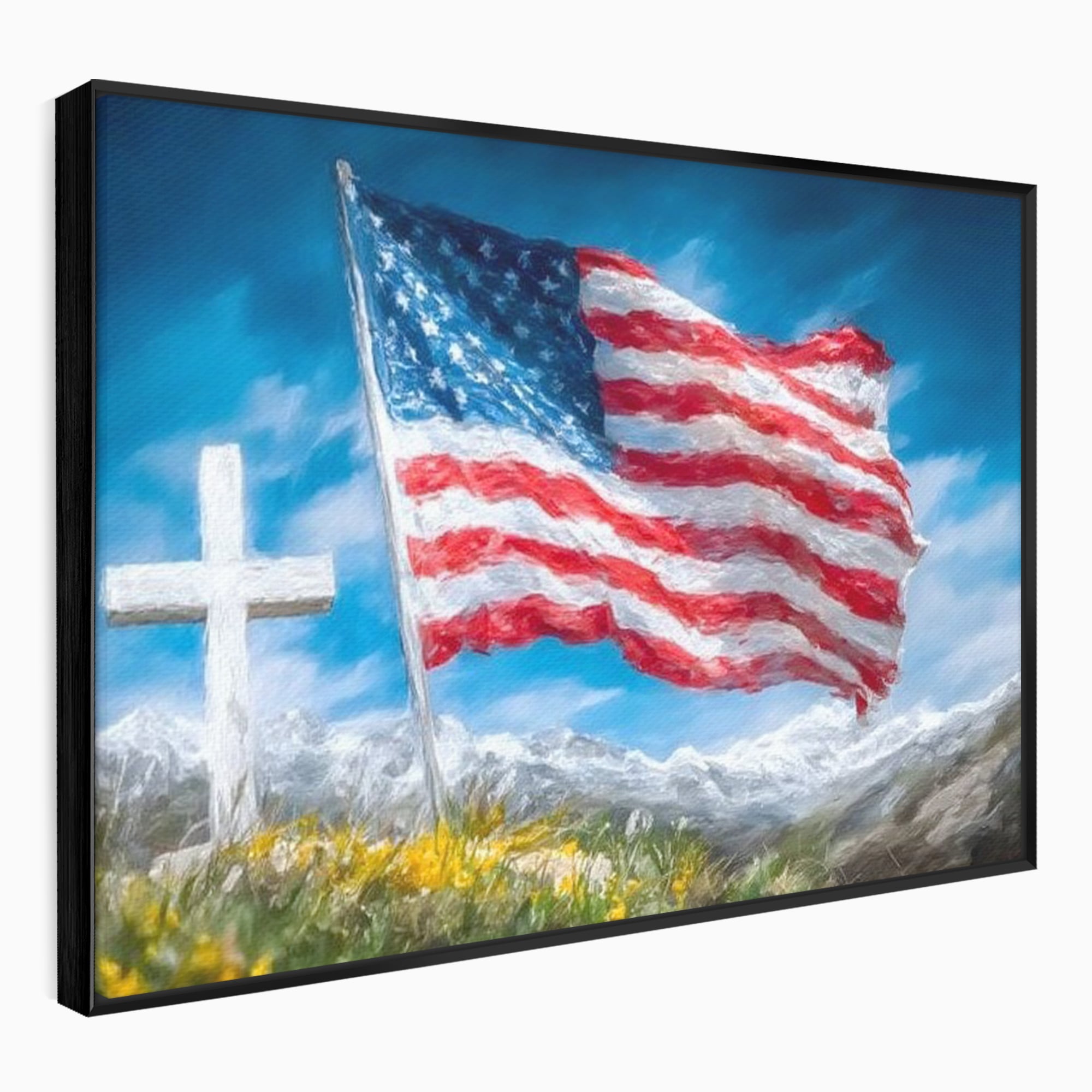 Tablou Canvas Premium, LuxCanva® L1020, Steagul Gloriei, Munti, Cer, Peisaj, Natura, Steag, America, Eroi, Simbol, Birou, Living, Camera Copii
