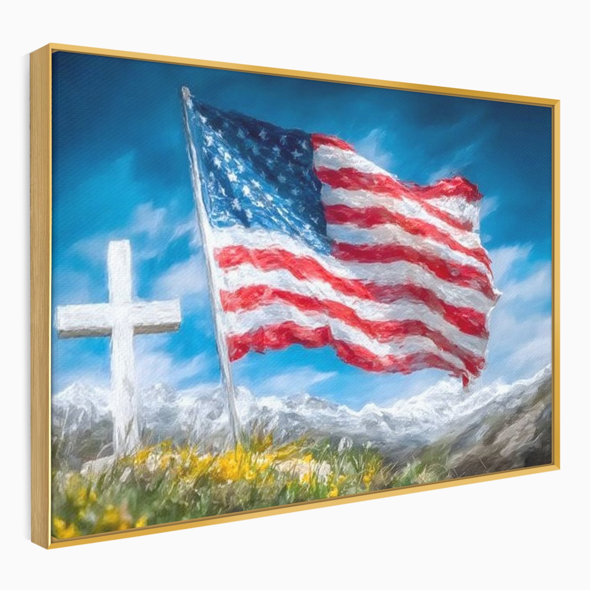 Tablou Canvas Premium, LuxCanva® L1020, Steagul Gloriei, Munti, Cer, Peisaj, Natura, Steag, America, Eroi, Simbol, Birou, Living, Camera Copii