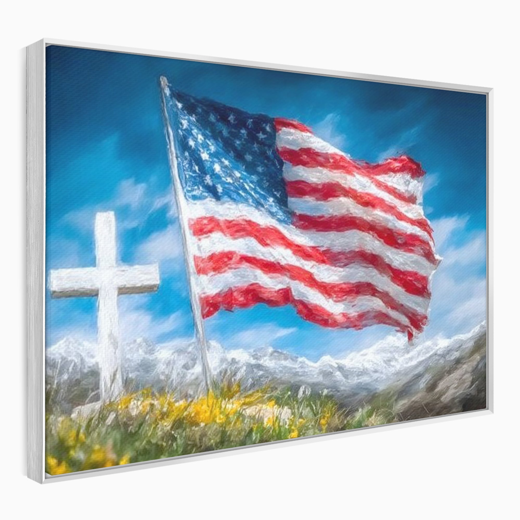Tablou Canvas Premium, LuxCanva® L1020, Steagul Gloriei, Munti, Cer, Peisaj, Natura, Steag, America, Eroi, Simbol, Birou, Living, Camera Copii