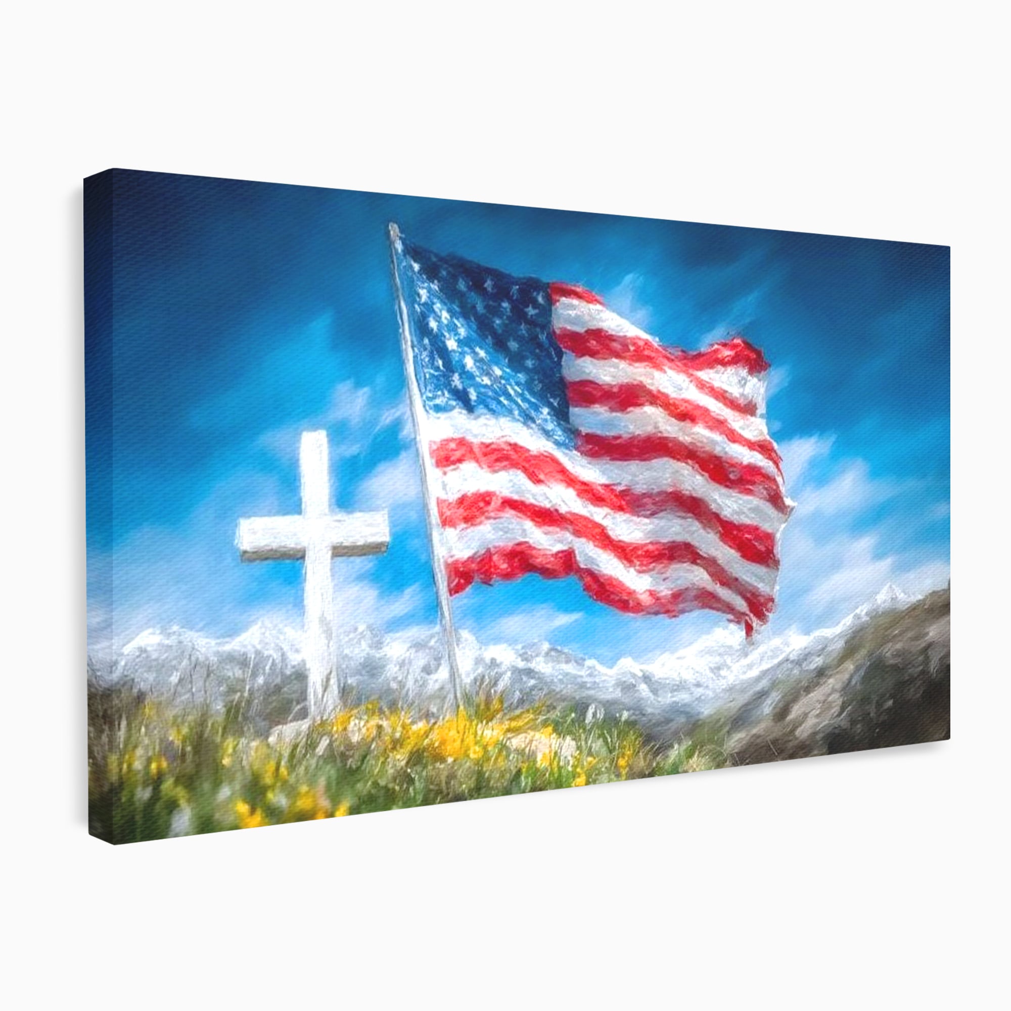 Tablou Canvas Premium, LuxCanva® L1020, Steagul Gloriei, Munti, Cer, Peisaj, Natura, Steag, America, Eroi, Simbol, Birou, Living, Camera Copii