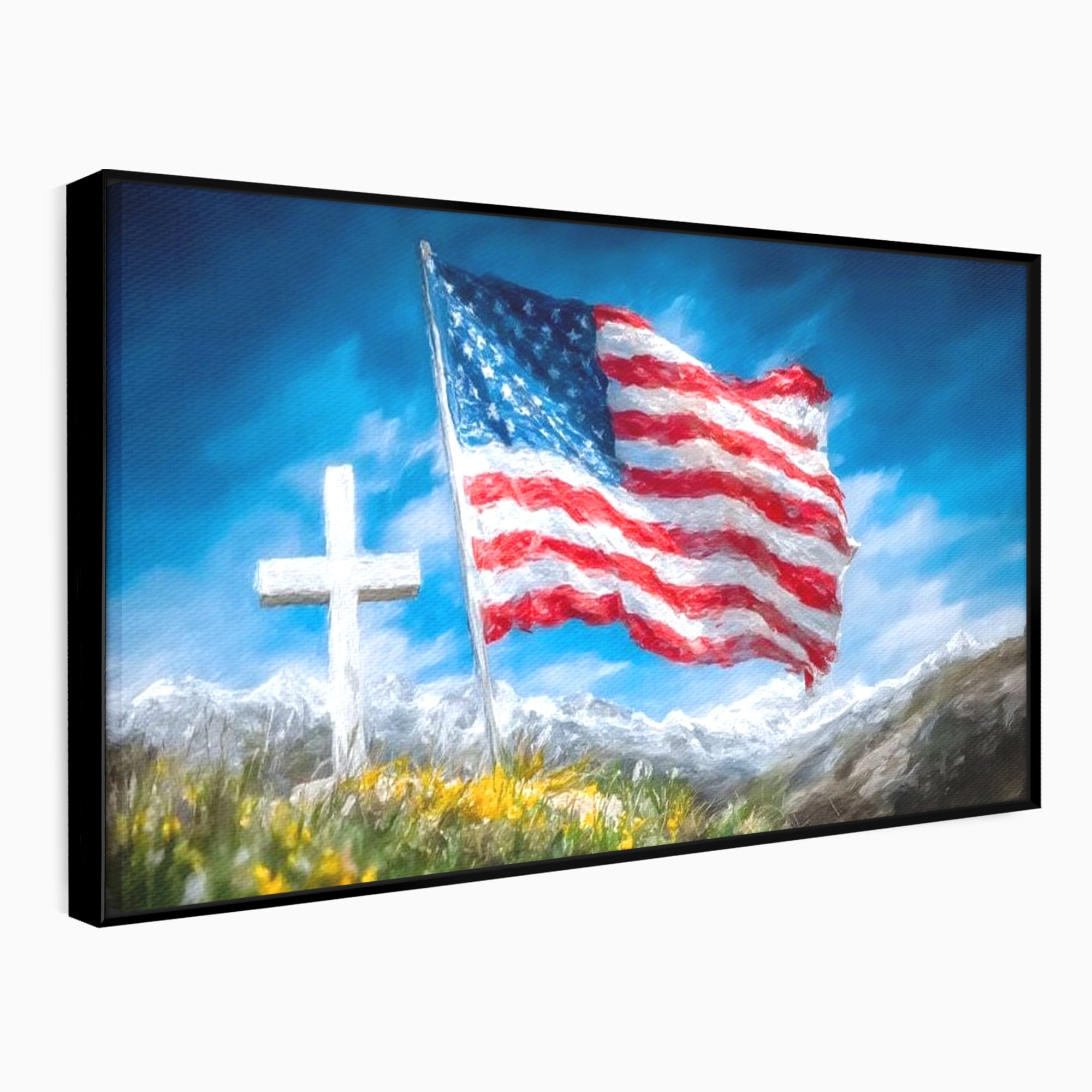 Tablou Canvas Premium, LuxCanva® L1020, Steagul Gloriei, Munti, Cer, Peisaj, Natura, Steag, America, Eroi, Simbol, Birou, Living, Camera Copii