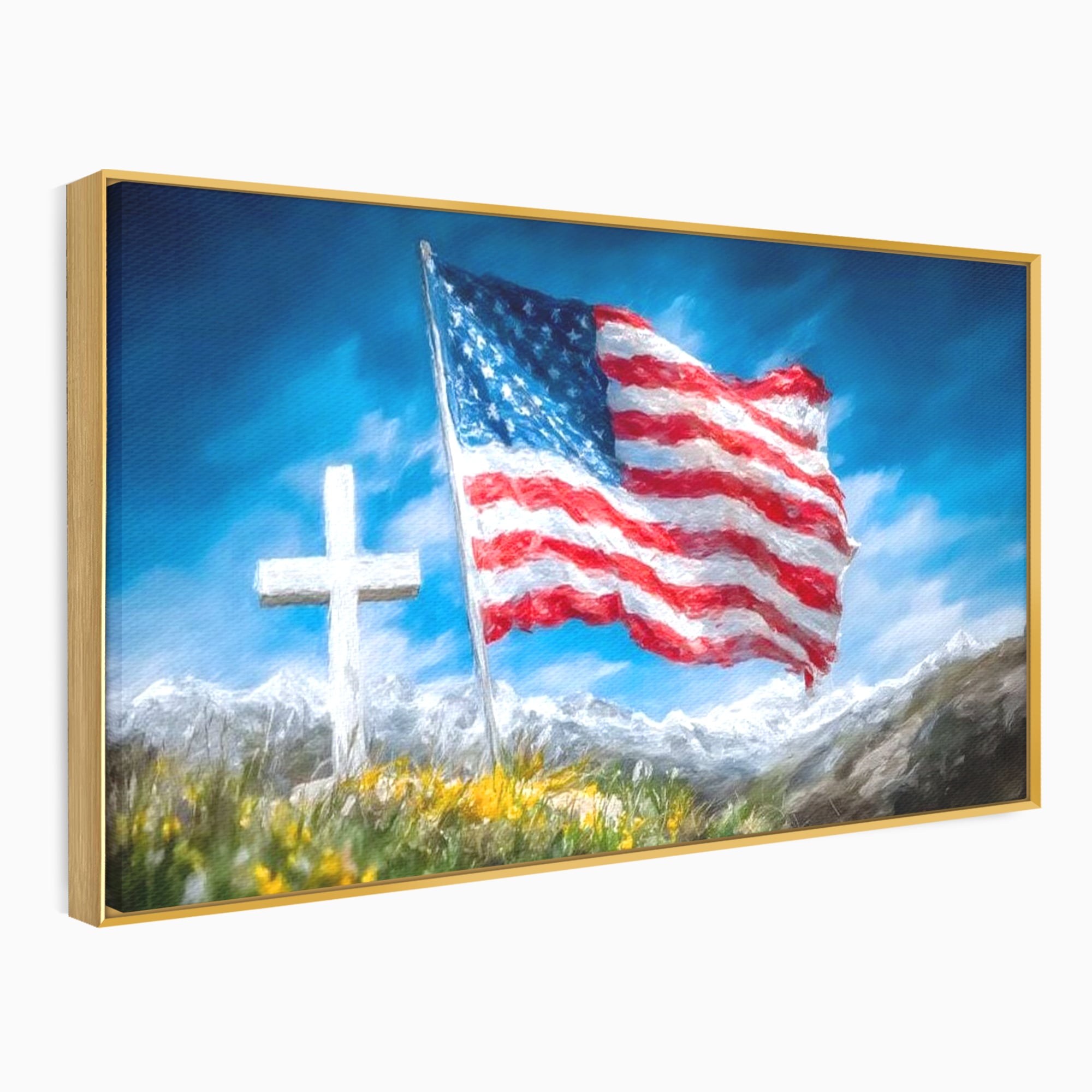 Tablou Canvas Premium, LuxCanva® L1020, Steagul Gloriei, Munti, Cer, Peisaj, Natura, Steag, America, Eroi, Simbol, Birou, Living, Camera Copii