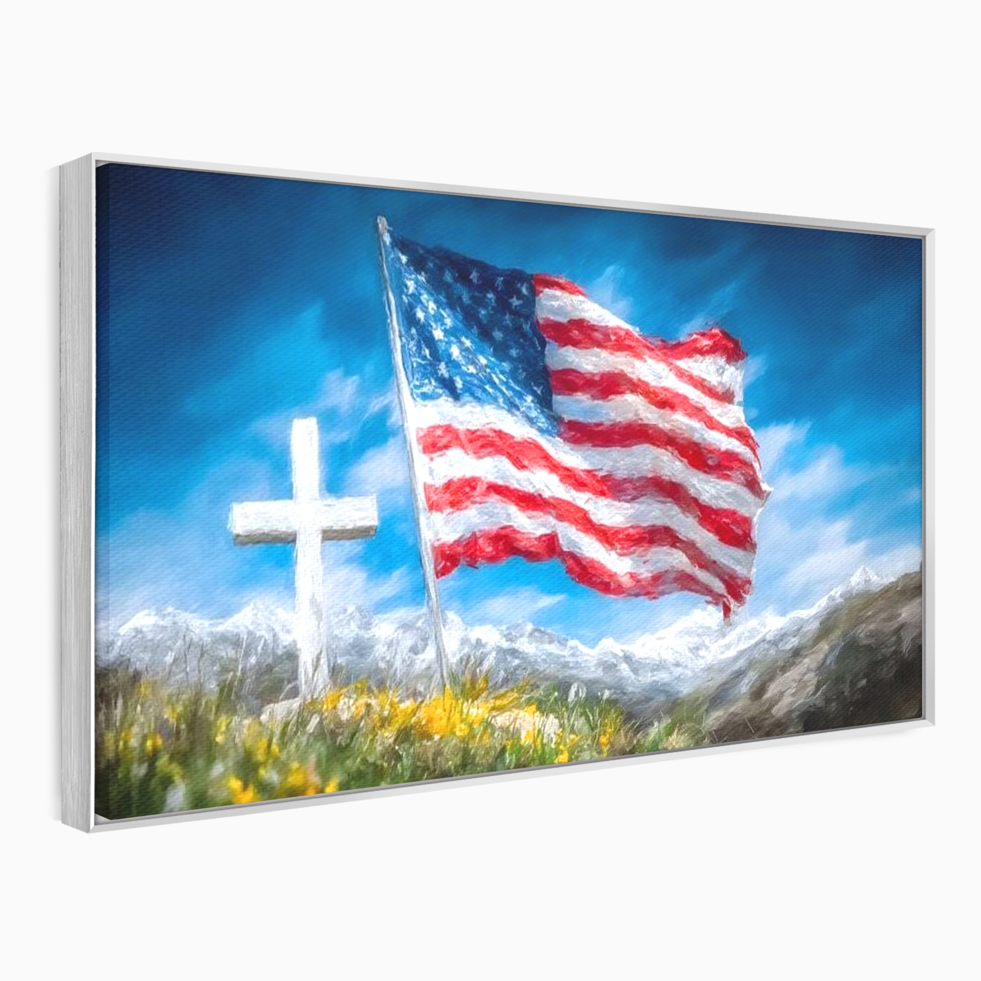 Tablou Canvas Premium, LuxCanva® L1020, Steagul Gloriei, Munti, Cer, Peisaj, Natura, Steag, America, Eroi, Simbol, Birou, Living, Camera Copii