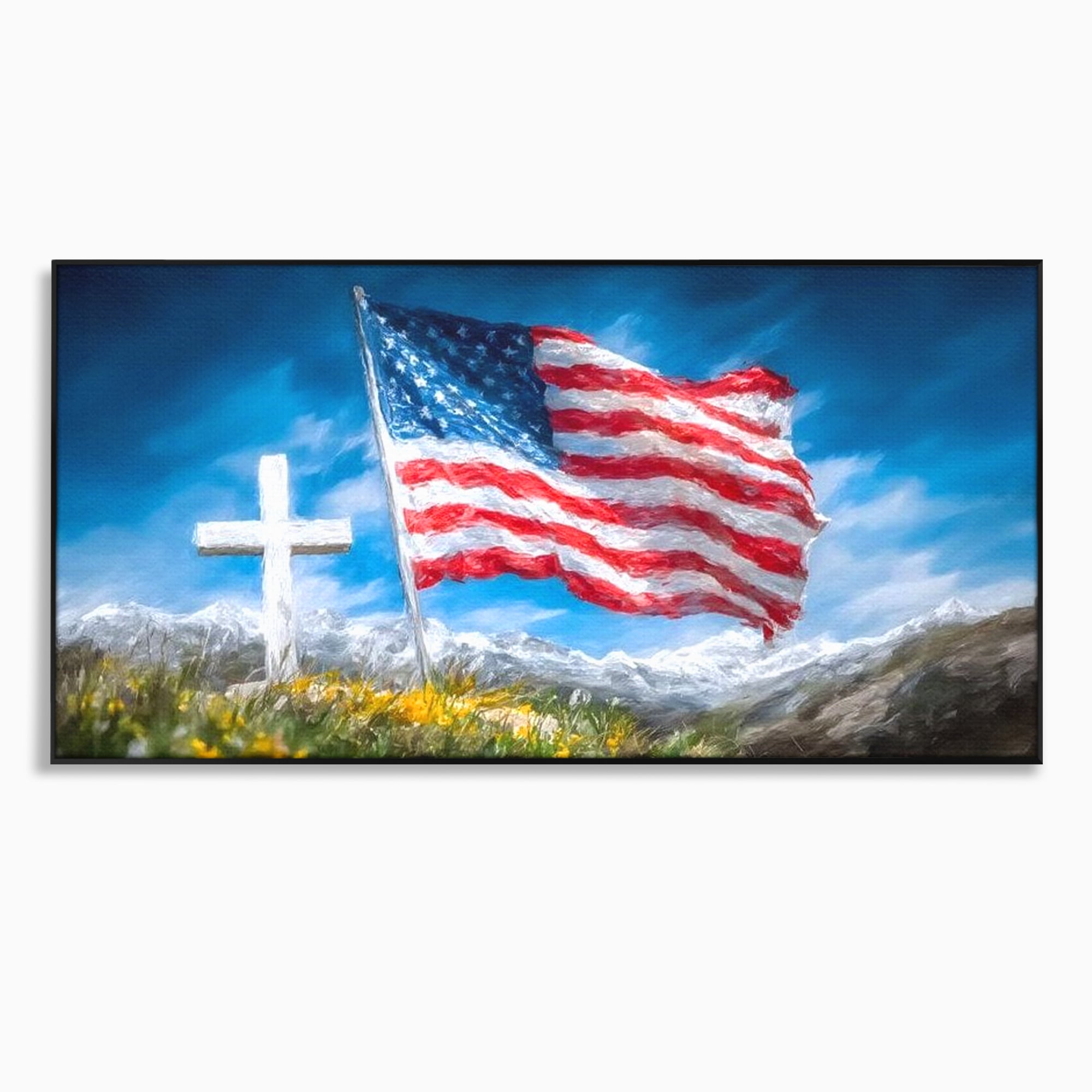 Tablou Canvas Premium, LuxCanva® L1020, Steagul Gloriei, Munti, Cer, Peisaj, Natura, Steag, America, Eroi, Simbol, Birou, Living, Camera Copii