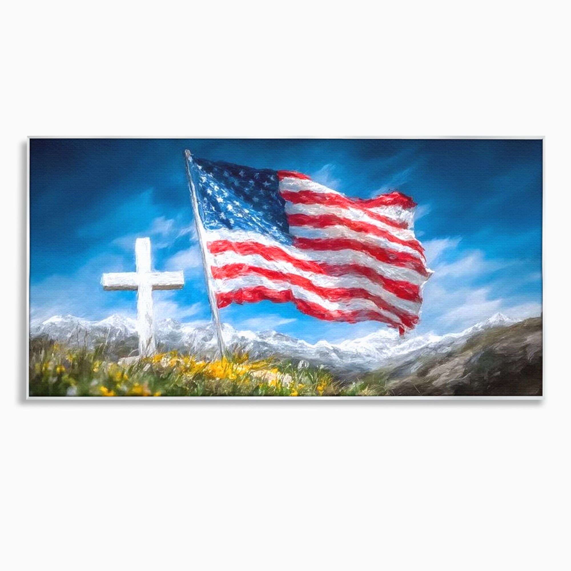 Tablou Canvas Premium, LuxCanva® L1020, Steagul Gloriei, Munti, Cer, Peisaj, Natura, Steag, America, Eroi, Simbol, Birou, Living, Camera Copii