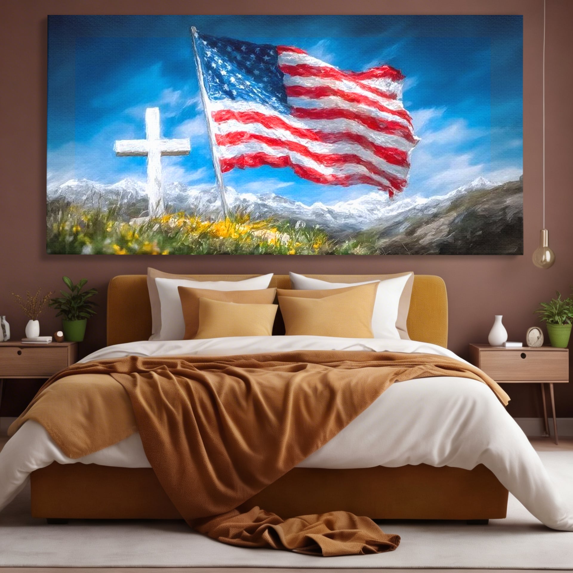 Tablou Canvas Premium, LuxCanva® L1020, Steagul Gloriei, Munti, Cer, Peisaj, Natura, Steag, America, Eroi, Simbol, Birou, Living, Camera Copii