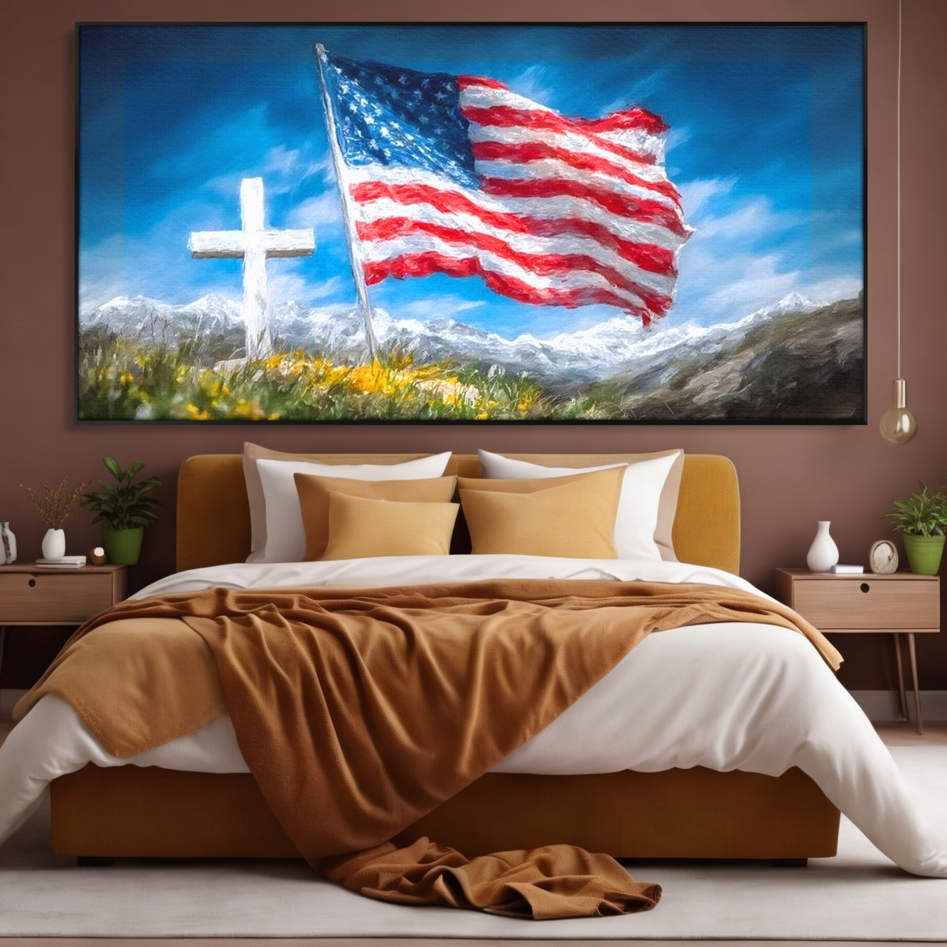Tablou Canvas Premium, LuxCanva® L1020, Steagul Gloriei, Munti, Cer, Peisaj, Natura, Steag, America, Eroi, Simbol, Birou, Living, Camera Copii