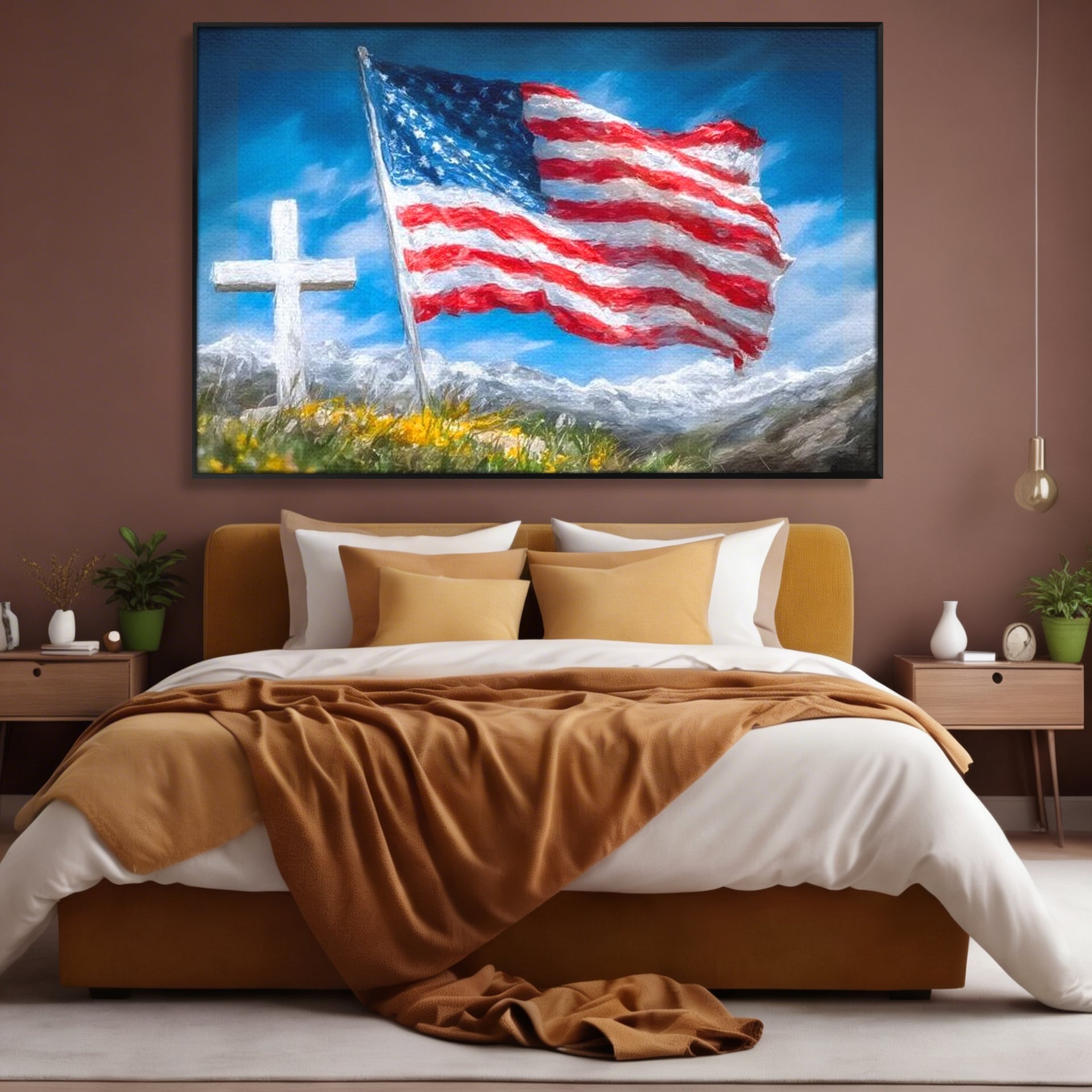 Tablou Canvas Premium, LuxCanva® L1020, Steagul Gloriei, Munti, Cer, Peisaj, Natura, Steag, America, Eroi, Simbol, Birou, Living, Camera Copii