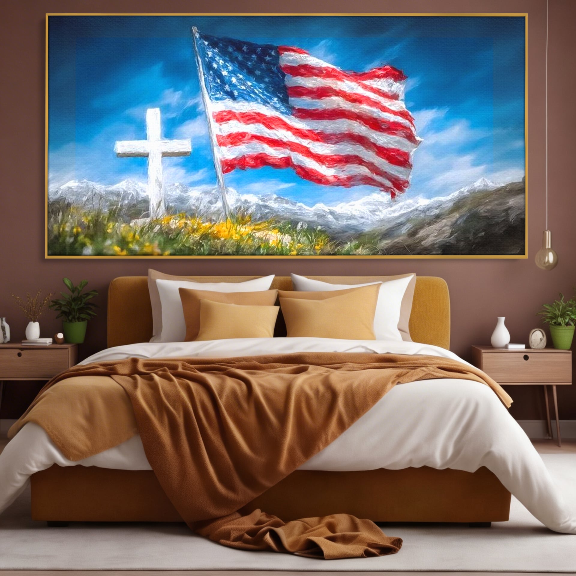 Tablou Canvas Premium, LuxCanva® L1020, Steagul Gloriei, Munti, Cer, Peisaj, Natura, Steag, America, Eroi, Simbol, Birou, Living, Camera Copii