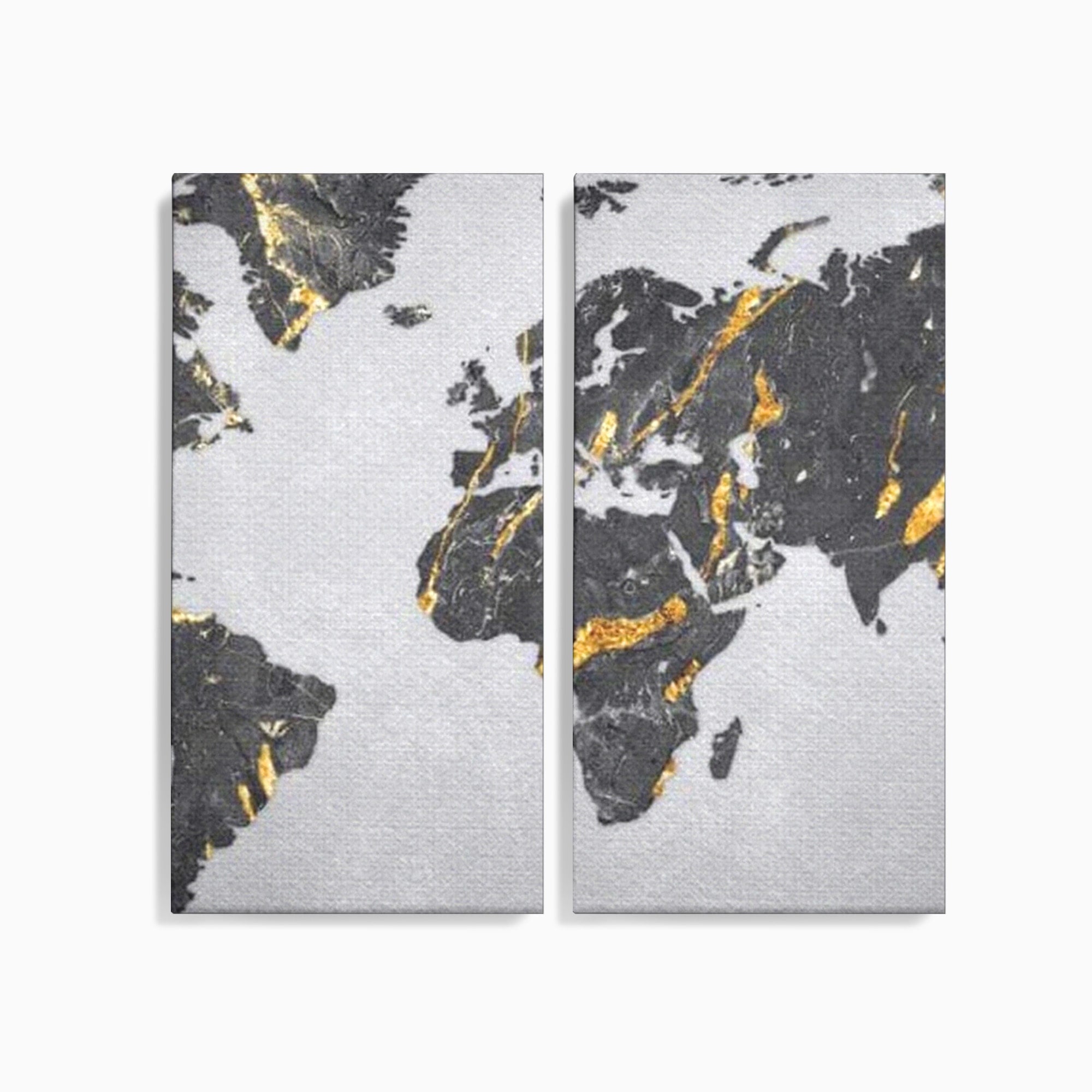 Set 2 Tablouri Canvas Premium LuxCanva® L2-1006, Lumea in Marmura si Aur, Harta, Mapamond, Auriu, Negru, Lux, Marmura, Glam, Gold, Arta Murala, Contemporan, Minimalist