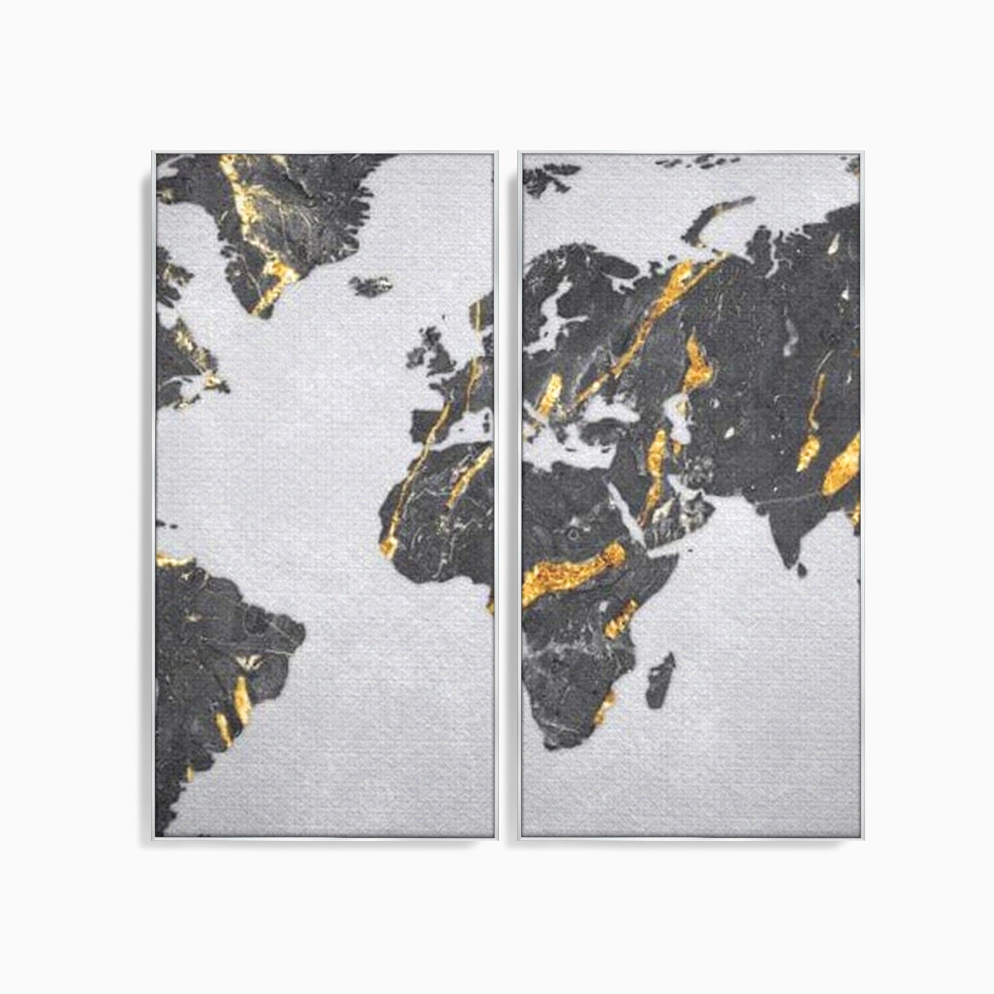 Set 2 Tablouri Canvas Premium LuxCanva® L2-1006, Lumea in Marmura si Aur, Harta, Mapamond, Auriu, Negru, Lux, Marmura, Glam, Gold, Arta Murala, Contemporan, Minimalist