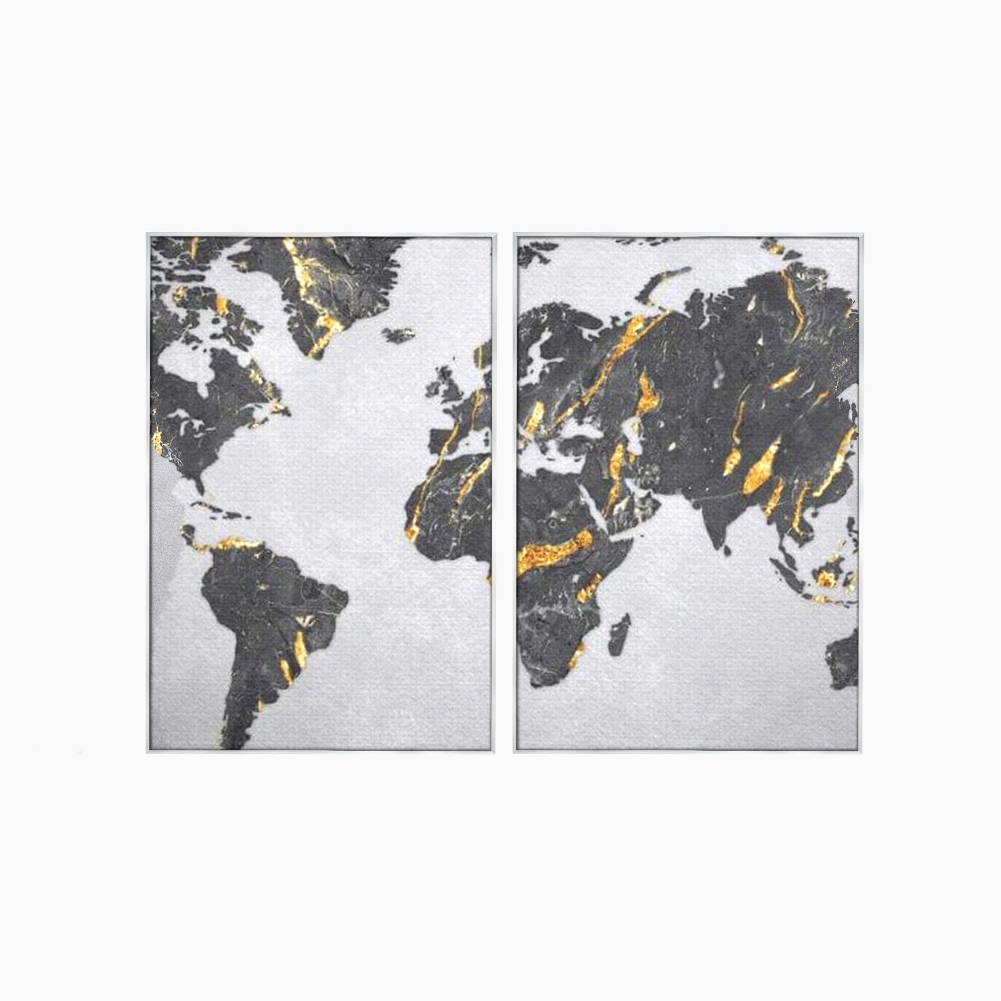 Set 2 Tablouri Canvas Premium LuxCanva® L2-1006, Lumea in Marmura si Aur, Harta, Mapamond, Auriu, Negru, Lux, Marmura, Glam, Gold, Arta Murala, Contemporan, Minimalist