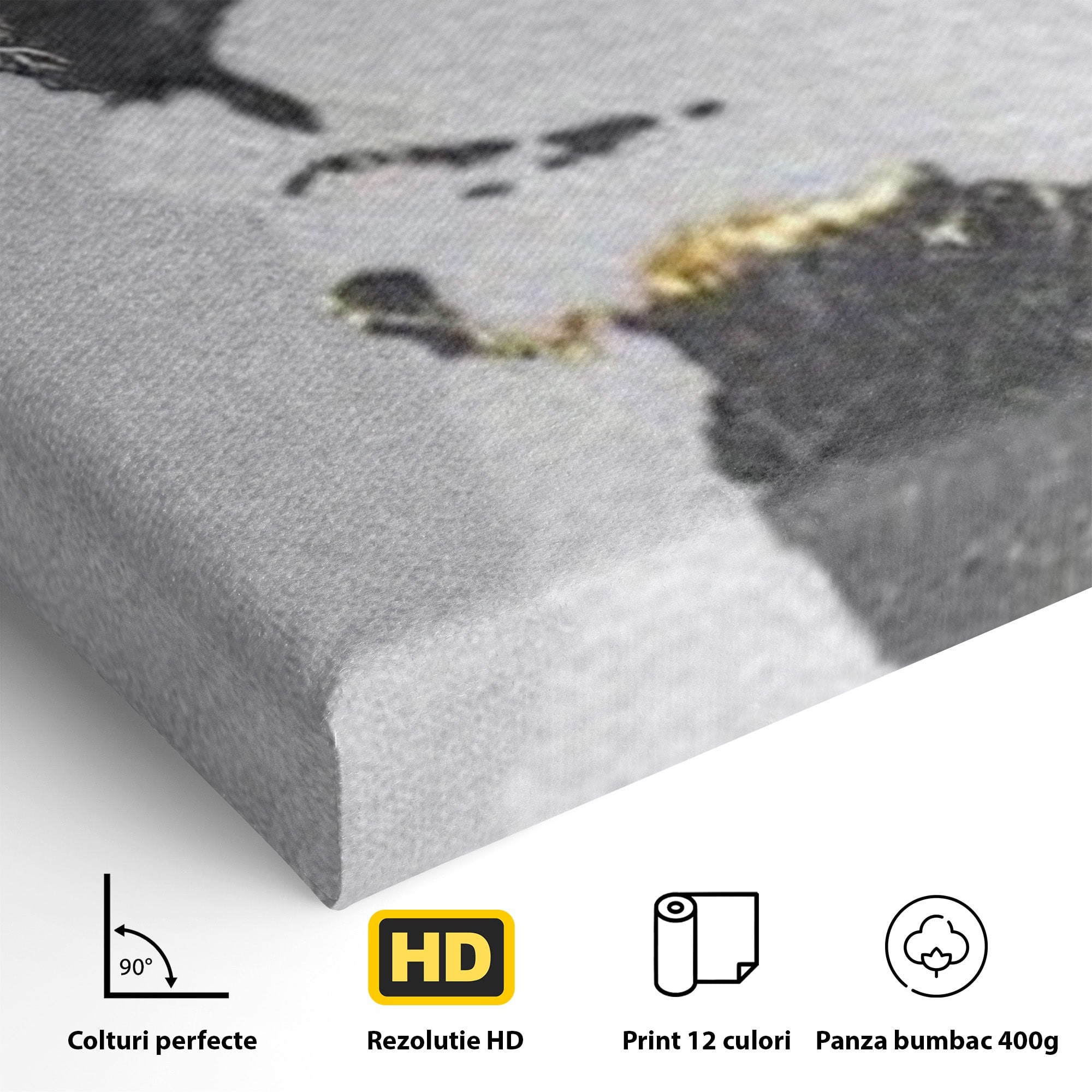 Set 3 Tablouri Canvas Premium LuxCanva® L3-1006, Lumea in Marmura si Aur, Harta, Mapamond, Auriu, Negru, Lux, Marmura, Glam, Gold, Arta Murala, Contemporan, Minimalist