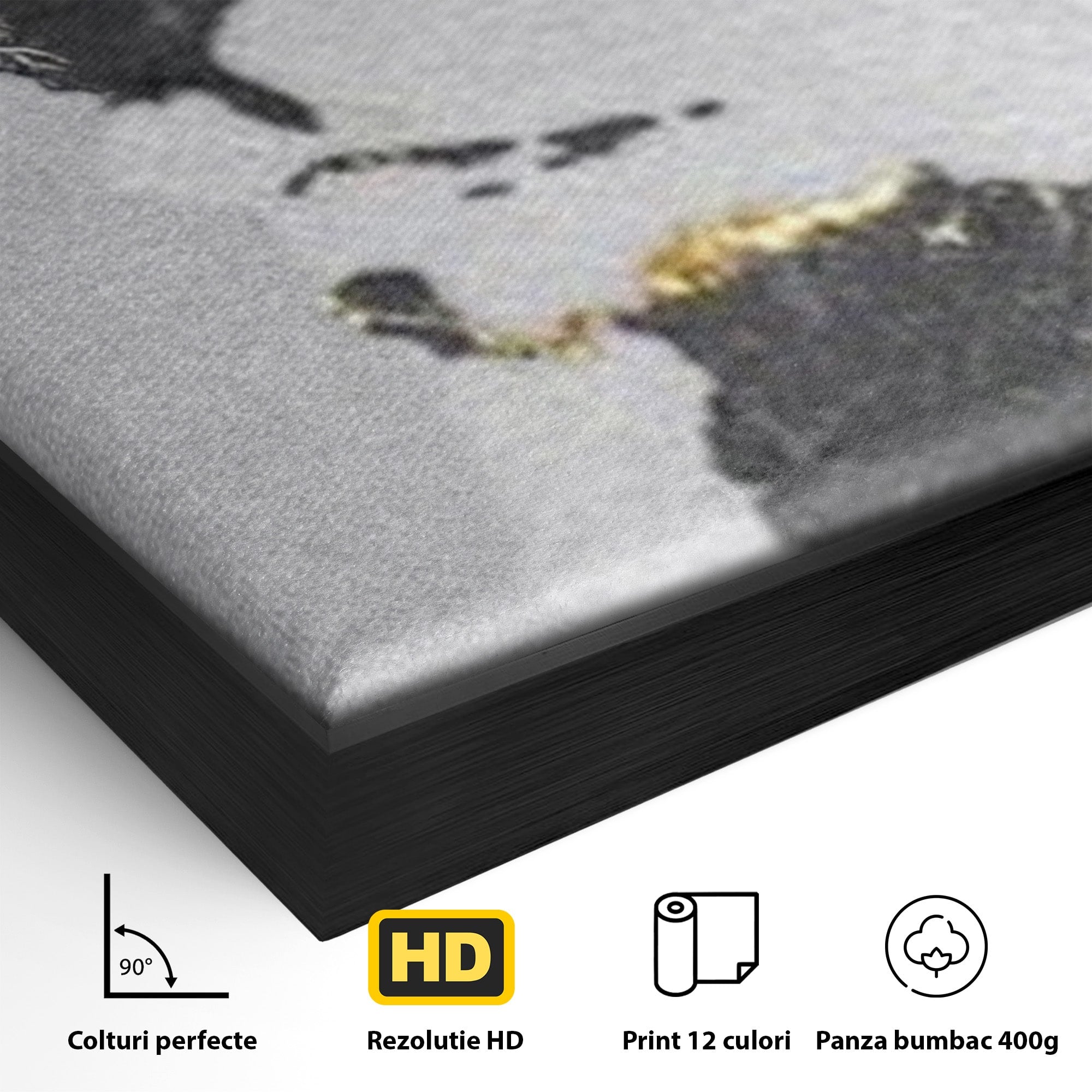 Set 3 Tablouri Canvas Premium LuxCanva® L3-1006, Lumea in Marmura si Aur, Harta, Mapamond, Auriu, Negru, Lux, Marmura, Glam, Gold, Arta Murala, Contemporan, Minimalist