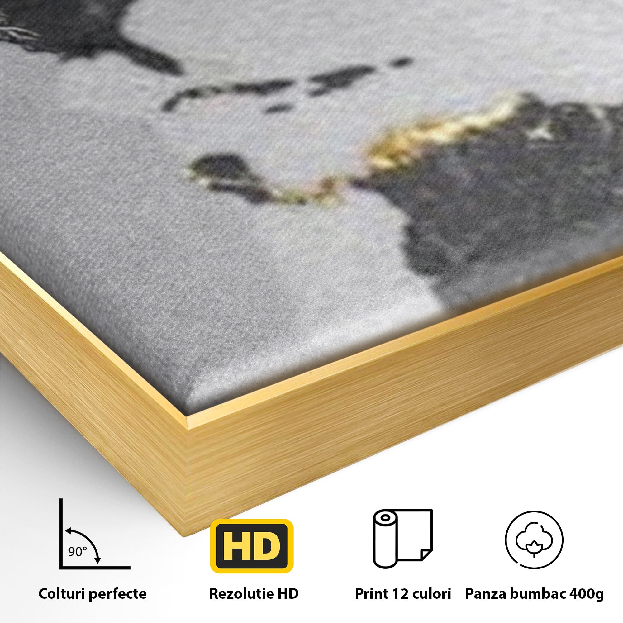 Set 3 Tablouri Canvas Premium LuxCanva® L3-1006, Lumea in Marmura si Aur, Harta, Mapamond, Auriu, Negru, Lux, Marmura, Glam, Gold, Arta Murala, Contemporan, Minimalist